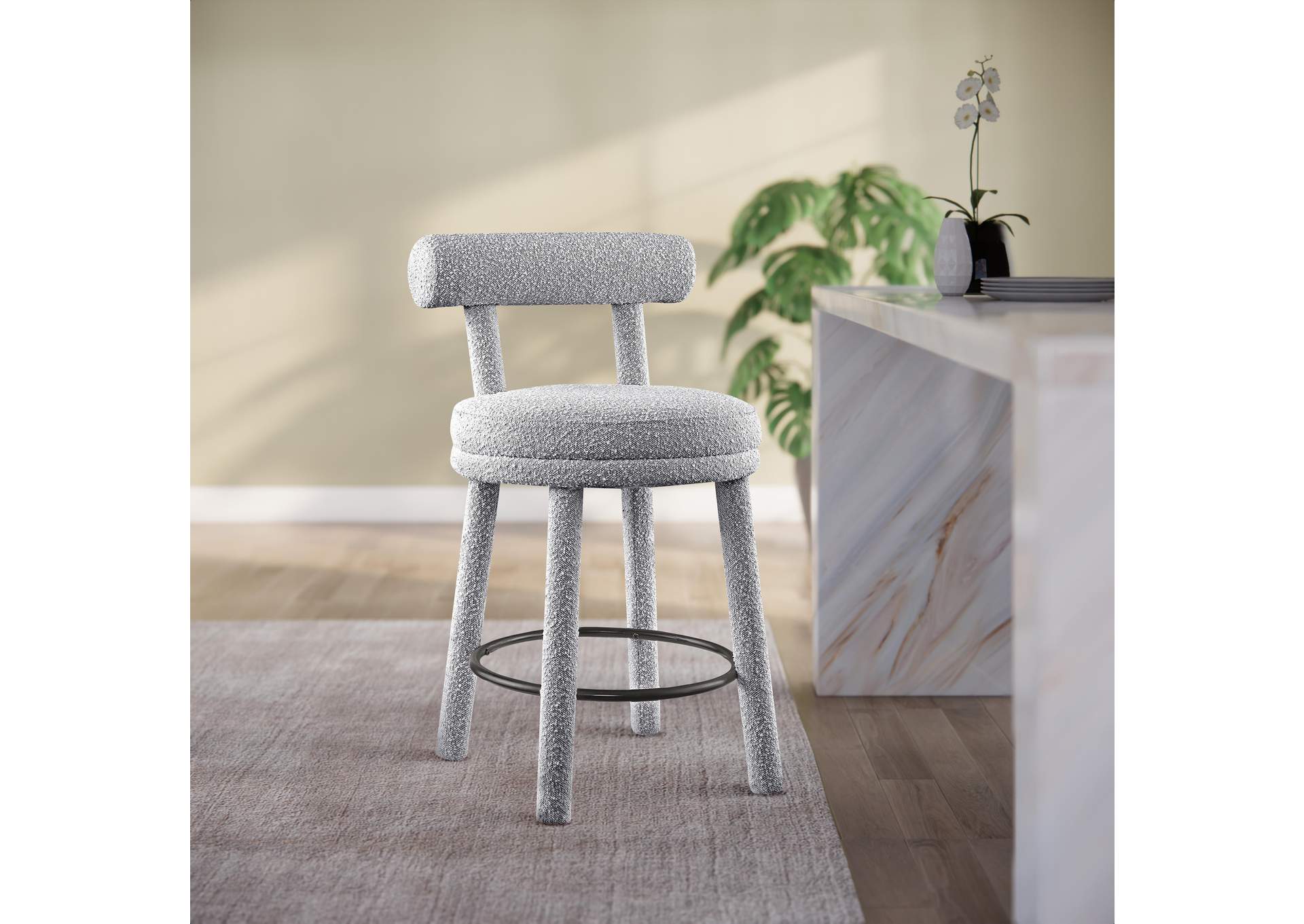 Parlor Grey Boucle Fabric Stool Set of 2,Meridian Furniture