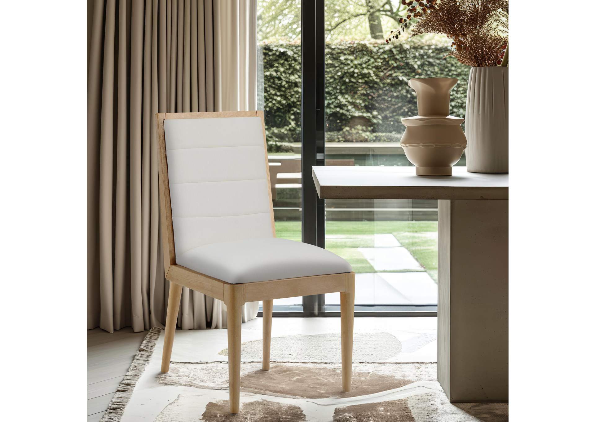 Bristol Cream Linen Textured Fabric Dining Chair Set of 2,Meridian Furniture