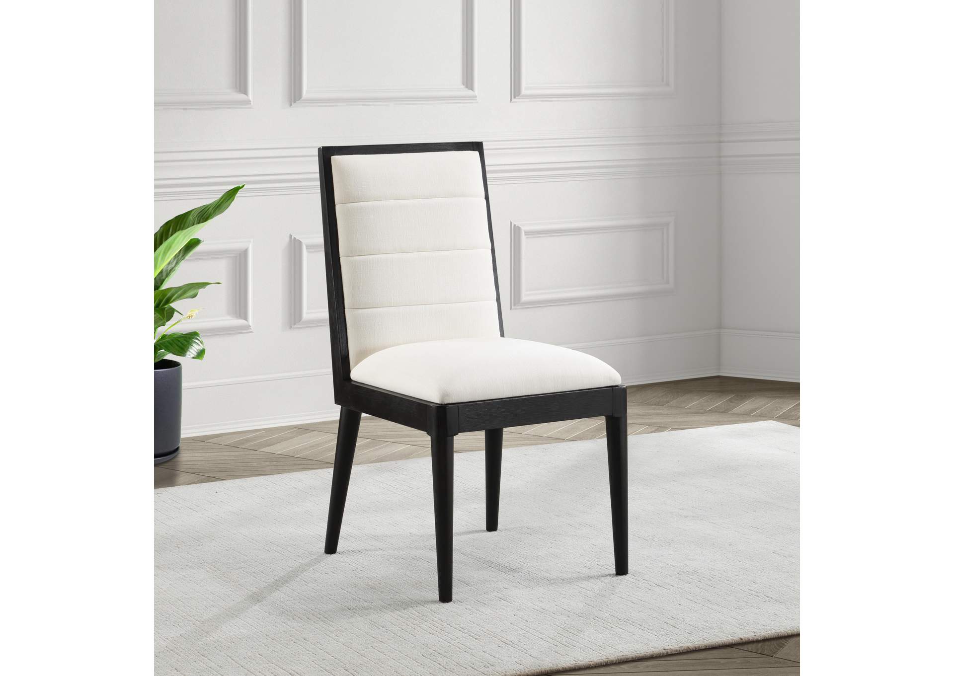 Bristol Cream Linen Textured Fabric Dining Chair Set of 2,Meridian Furniture