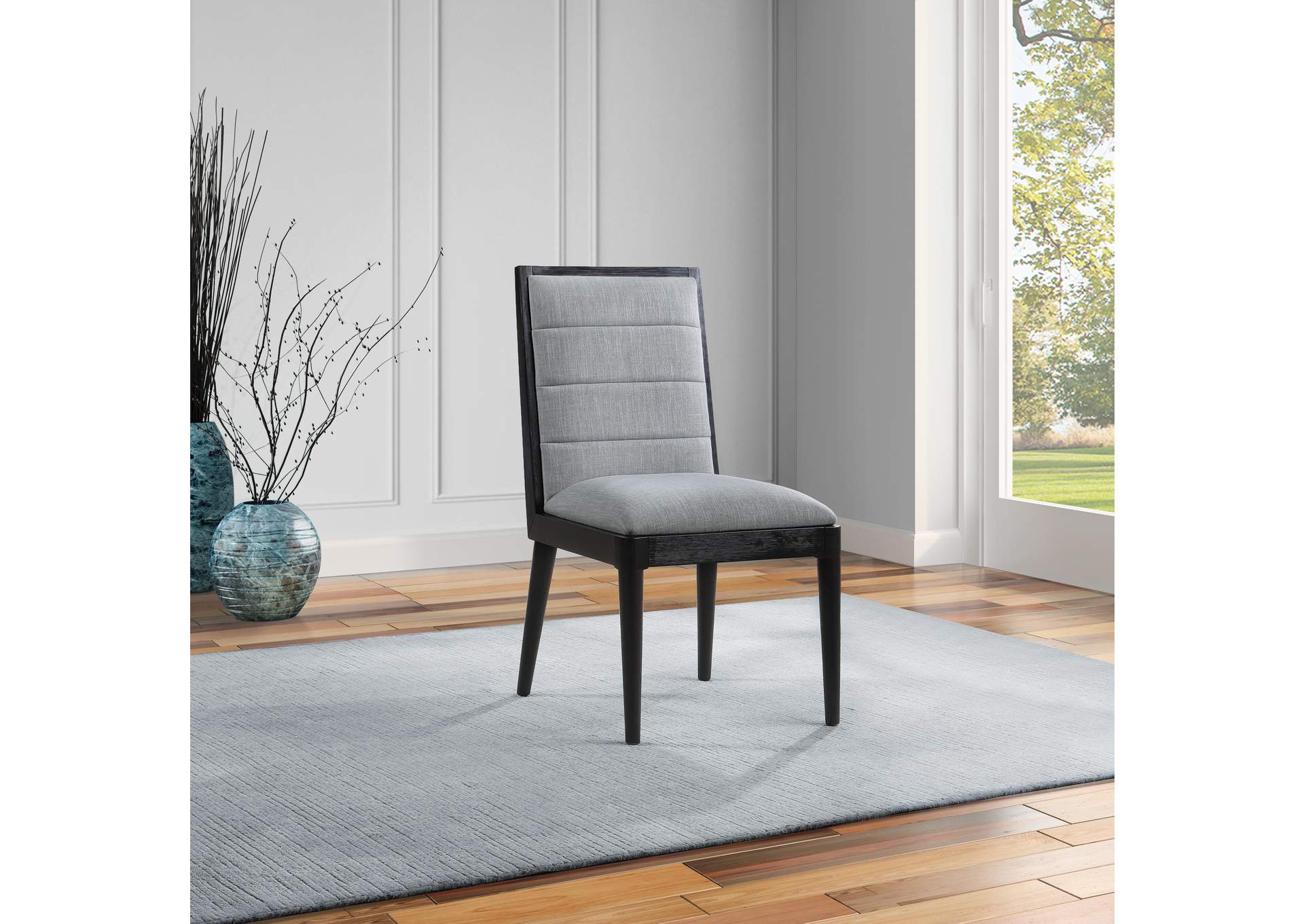 Bristol Grey Linen Textured Fabric Dining Chair Set of 2,Meridian Furniture