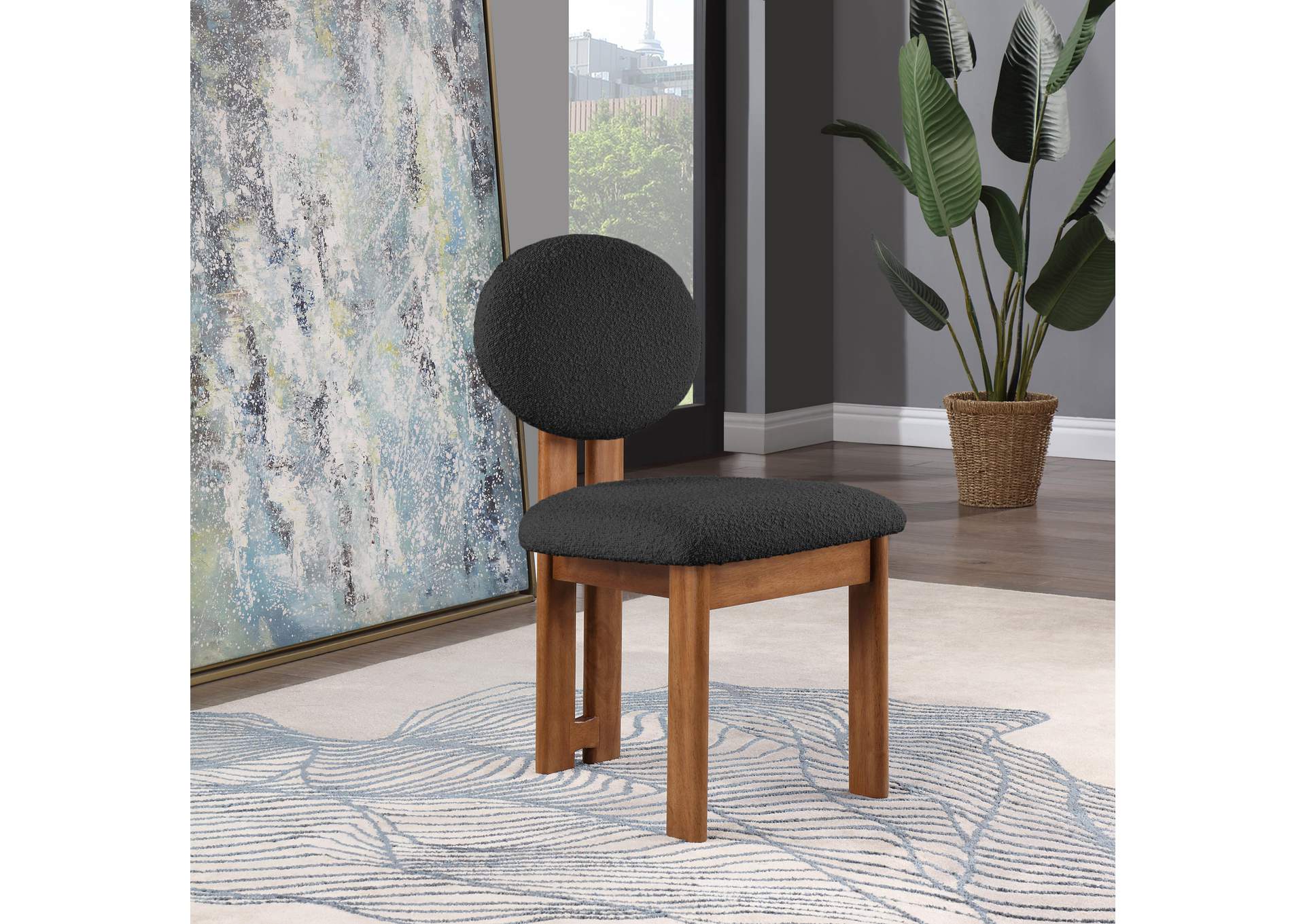 Napa Black Boucle Fabric Dining Chair Set of 2,Meridian Furniture