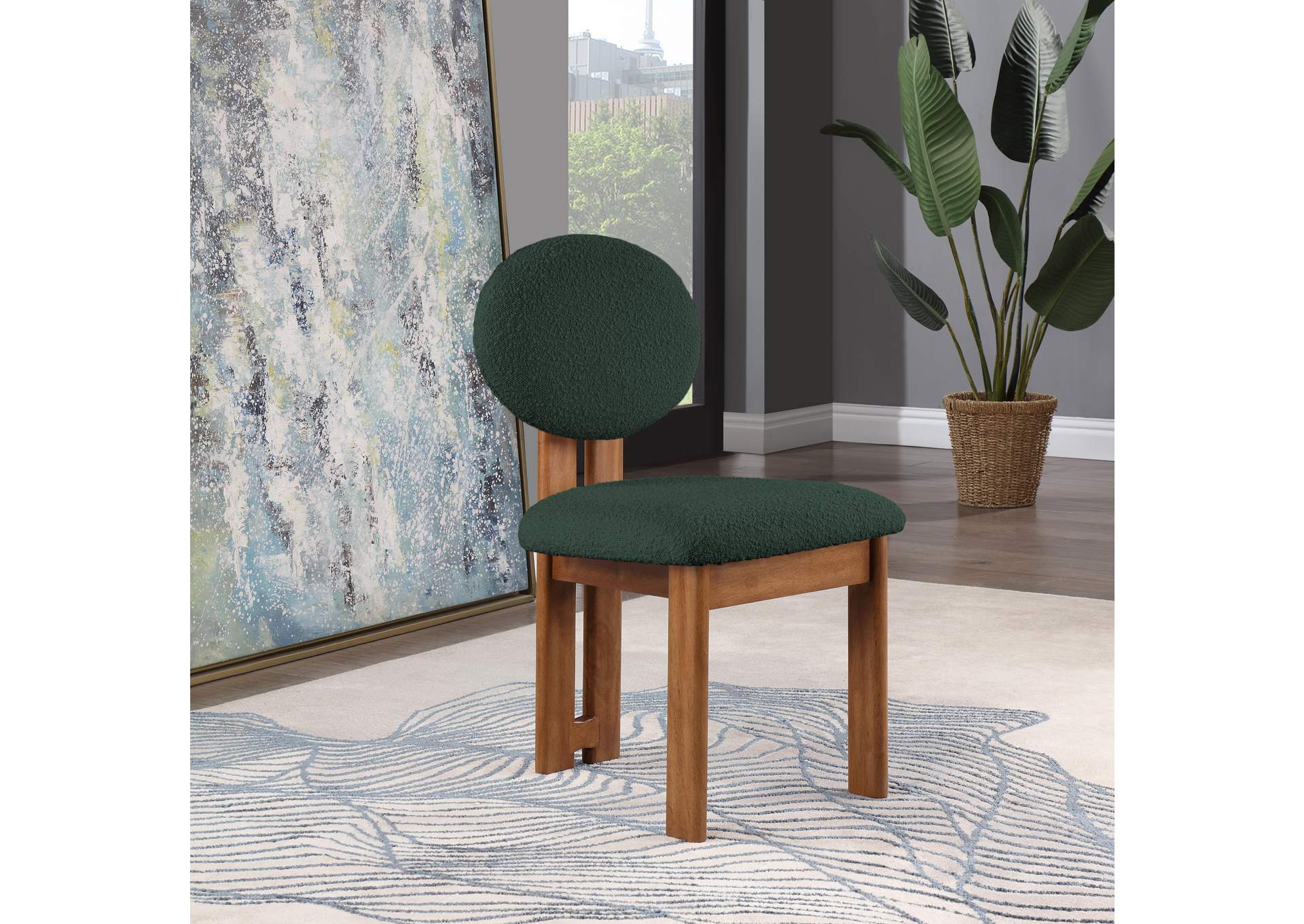 Napa Green Boucle Fabric Dining Chair Set of 2,Meridian Furniture