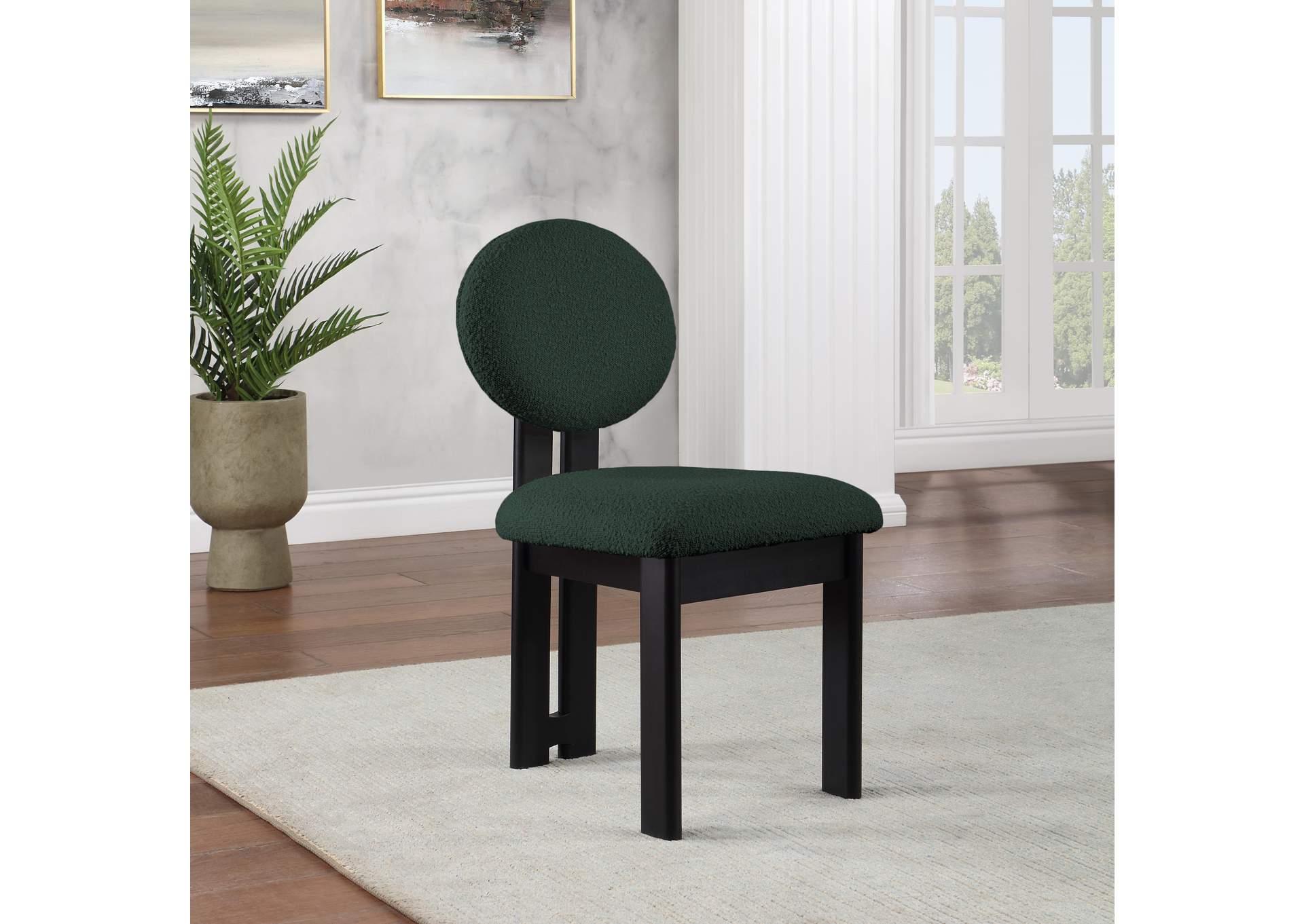 Napa Green Boucle Fabric Dining Chair Set of 2,Meridian Furniture