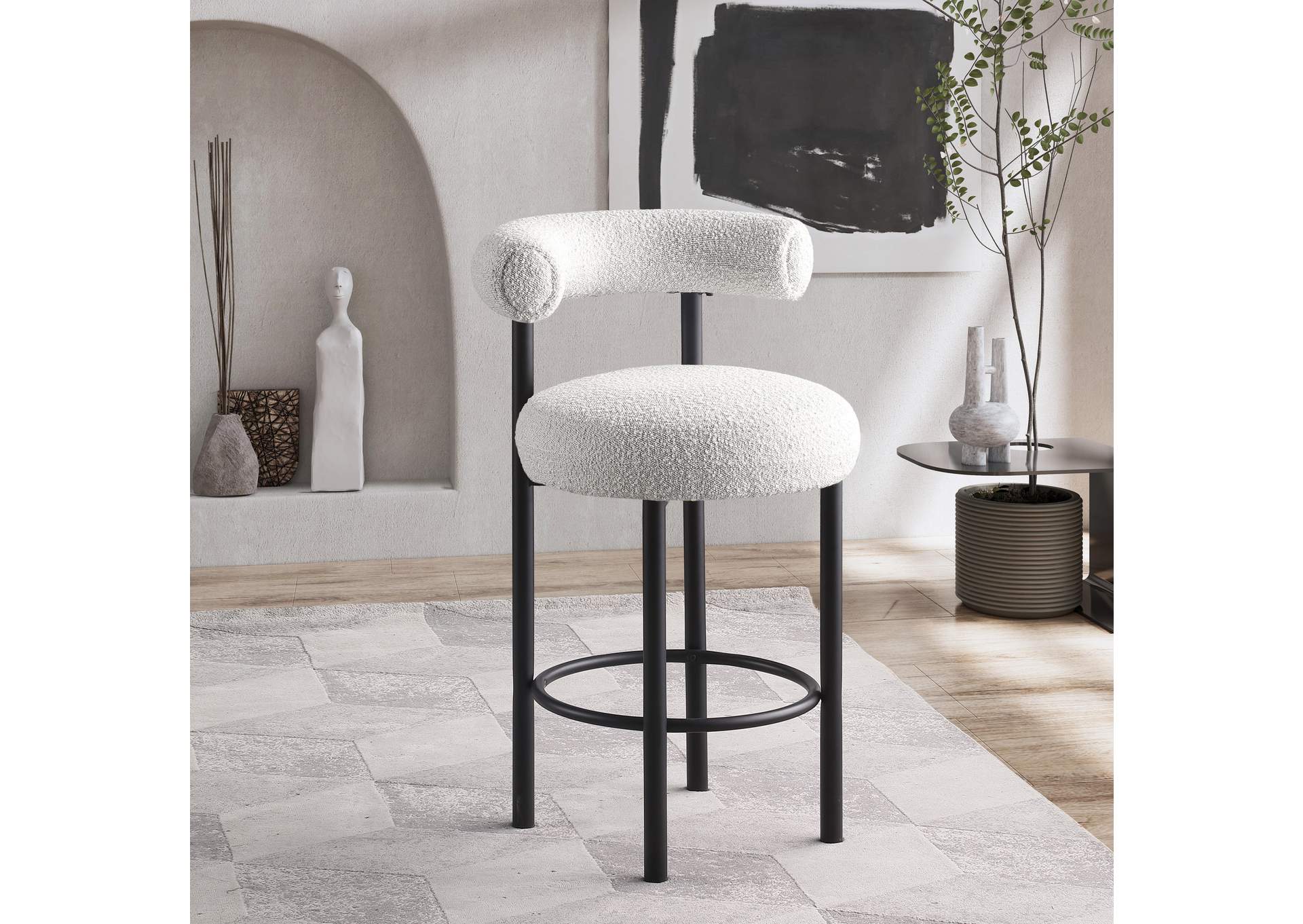 Bordeaux Cream Boucle Fabric Stool Set of 2,Meridian Furniture