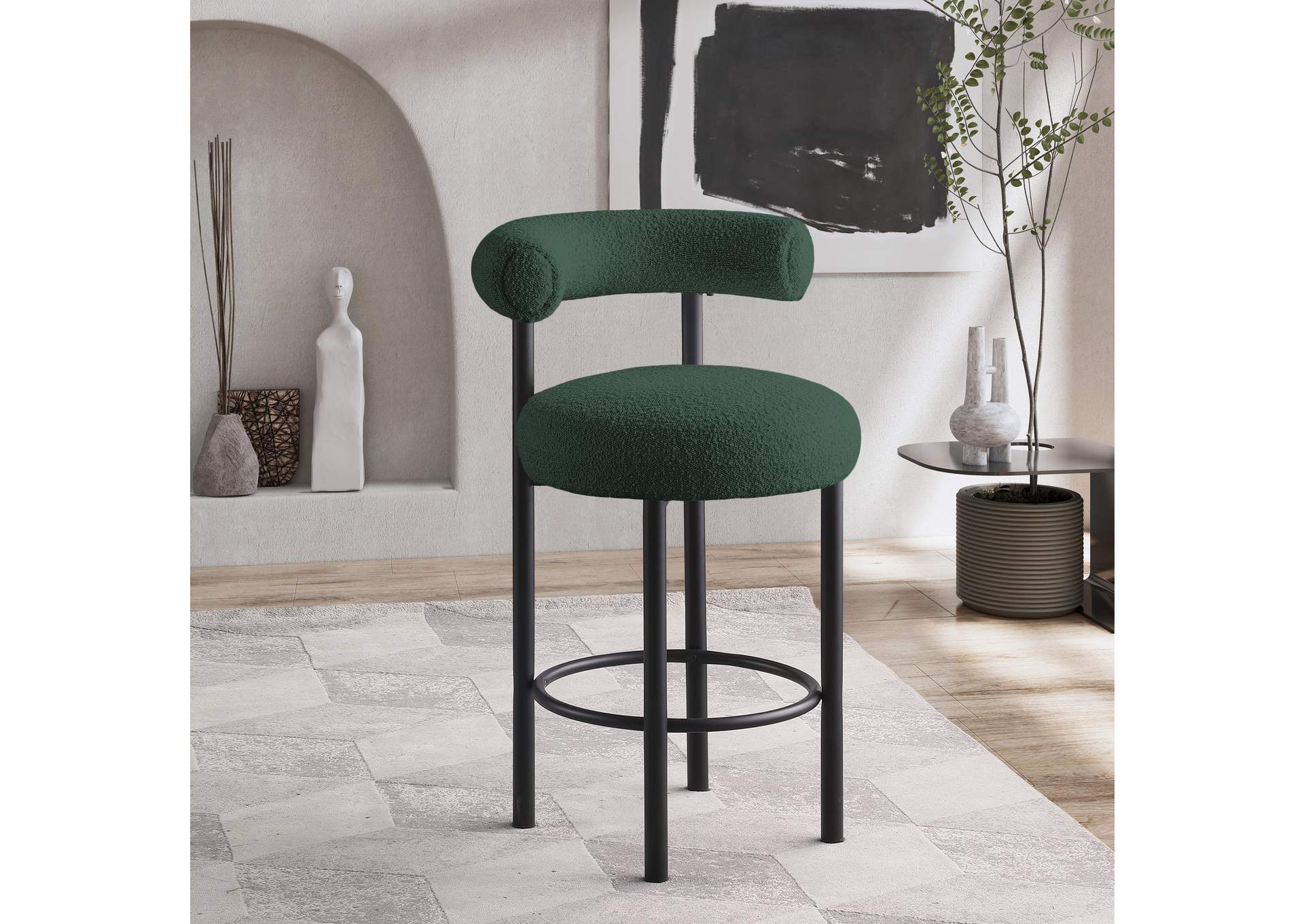 Bordeaux Green Boucle Fabric Stool Set of 2,Meridian Furniture