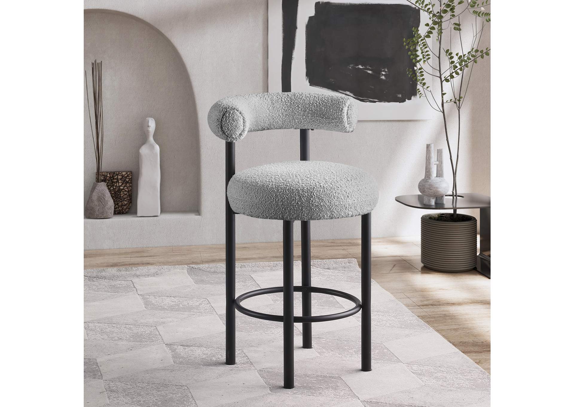 Bordeaux Grey Boucle Fabric Stool Set of 2,Meridian Furniture