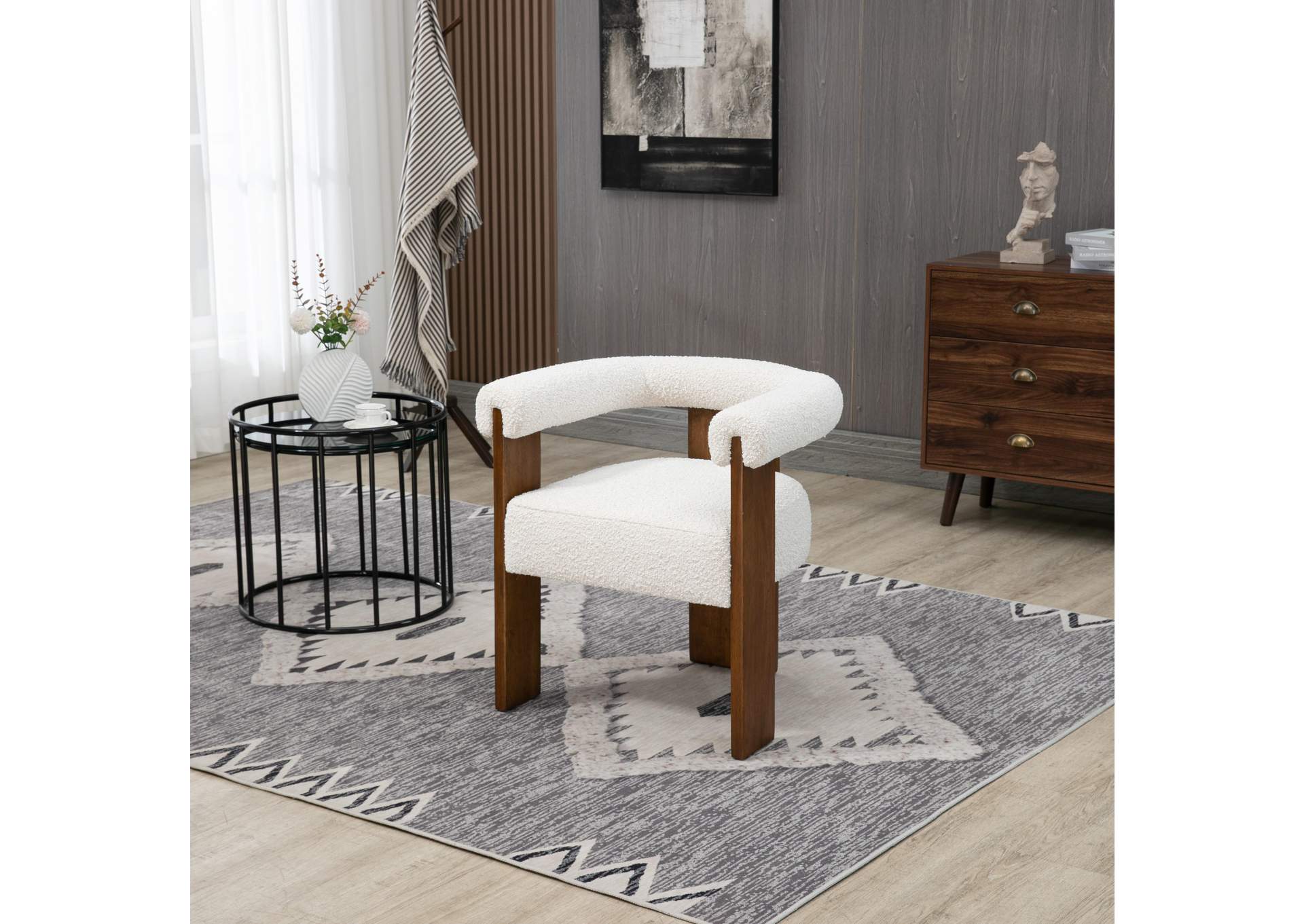 Barrel Cream Boucle Fabric Dining Chair,Meridian Furniture