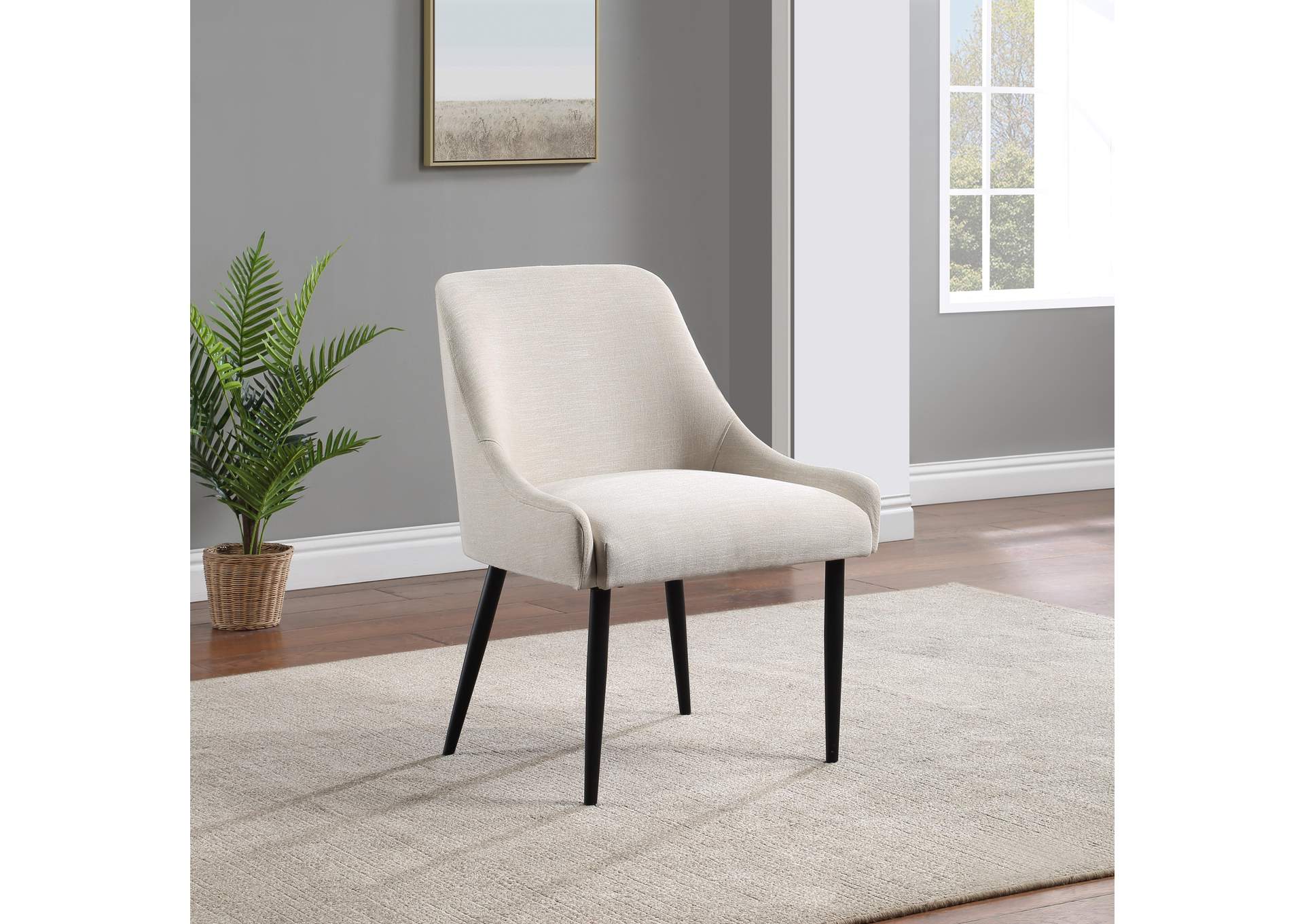 Camden Beige Linen Textured Fabric Dining Chair Set of 2,Meridian Furniture