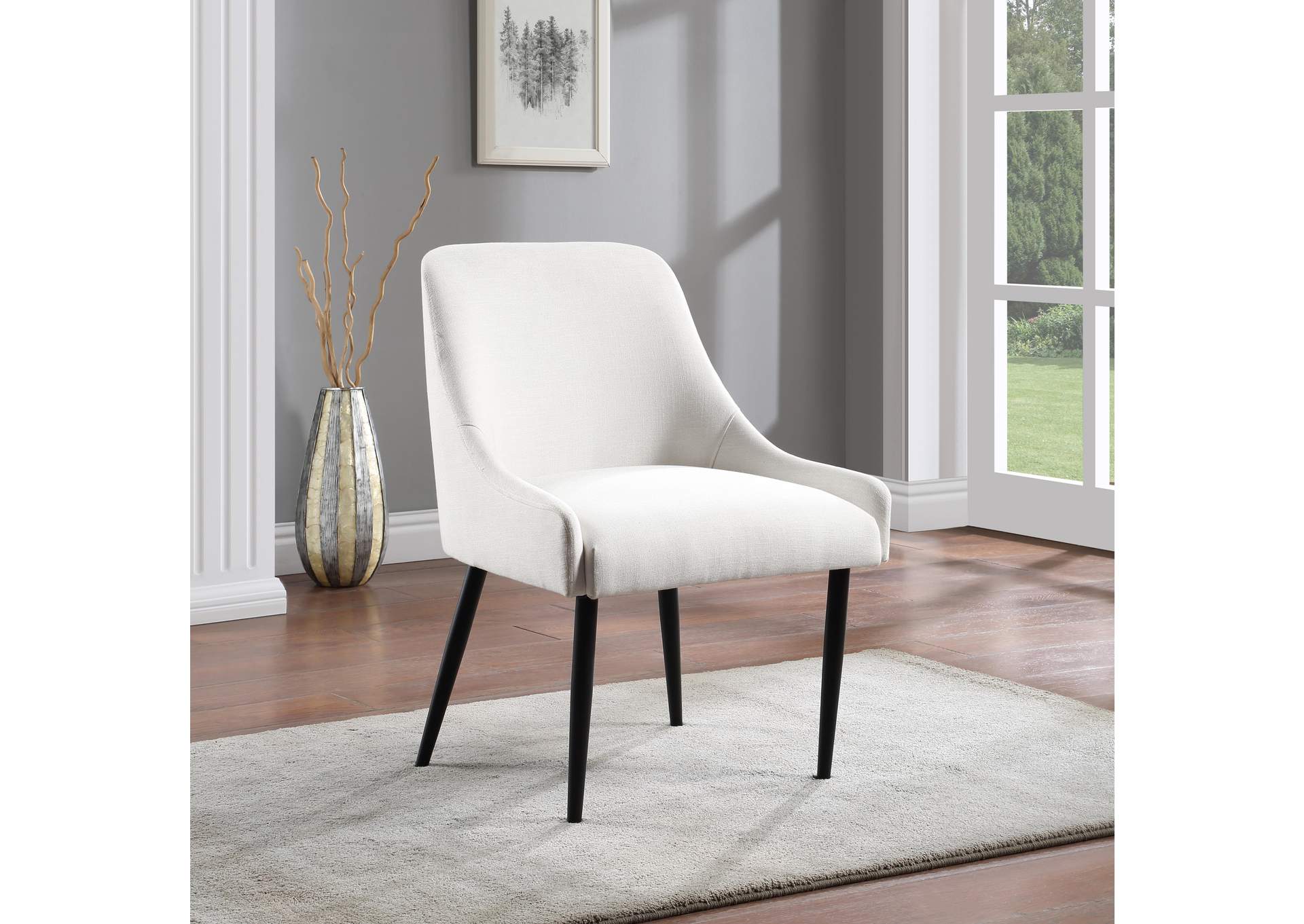 Camden Cream Linen Textured Fabric Dining Chair Set of 2,Meridian Furniture