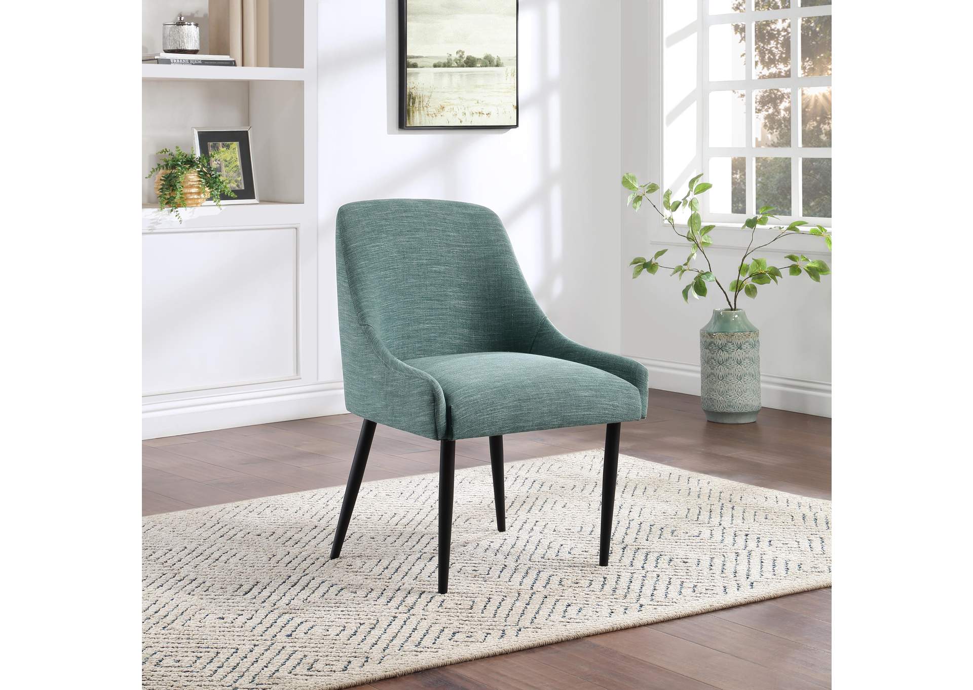 Camden Green Linen Textured Fabric Dining Chair Set of 2,Meridian Furniture