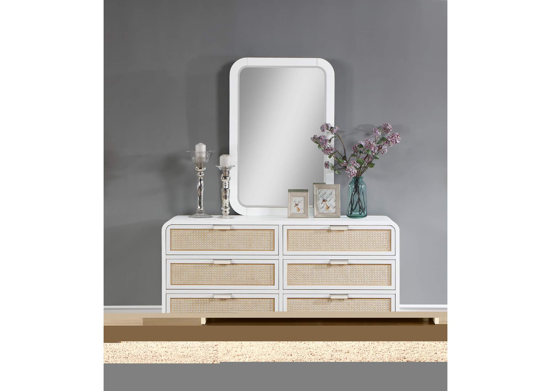 Sage White Mirror,Meridian Furniture