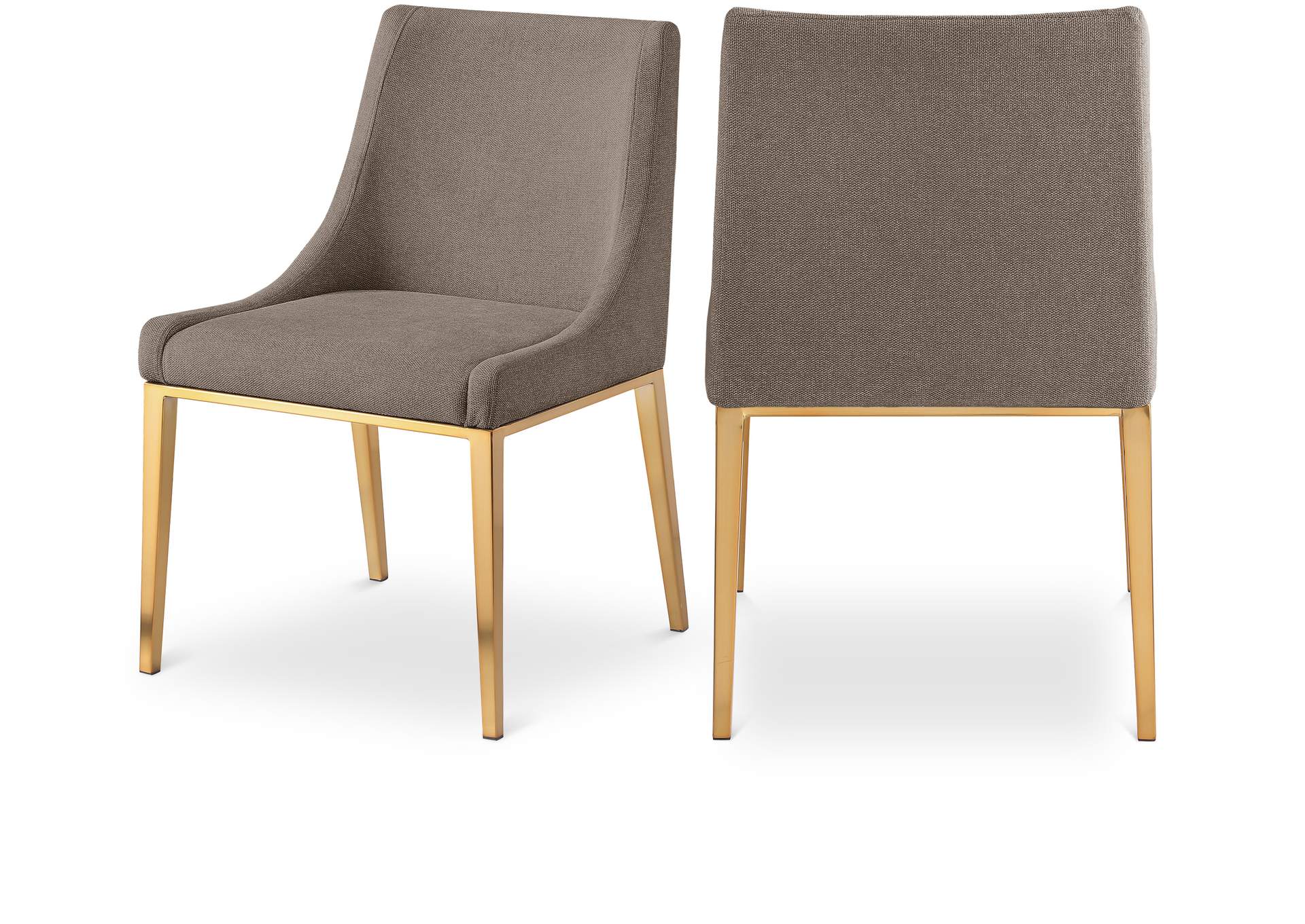 Haines Brown Linen Textured Polyester Fabric Dining Chair Set of 2,Meridian Furniture