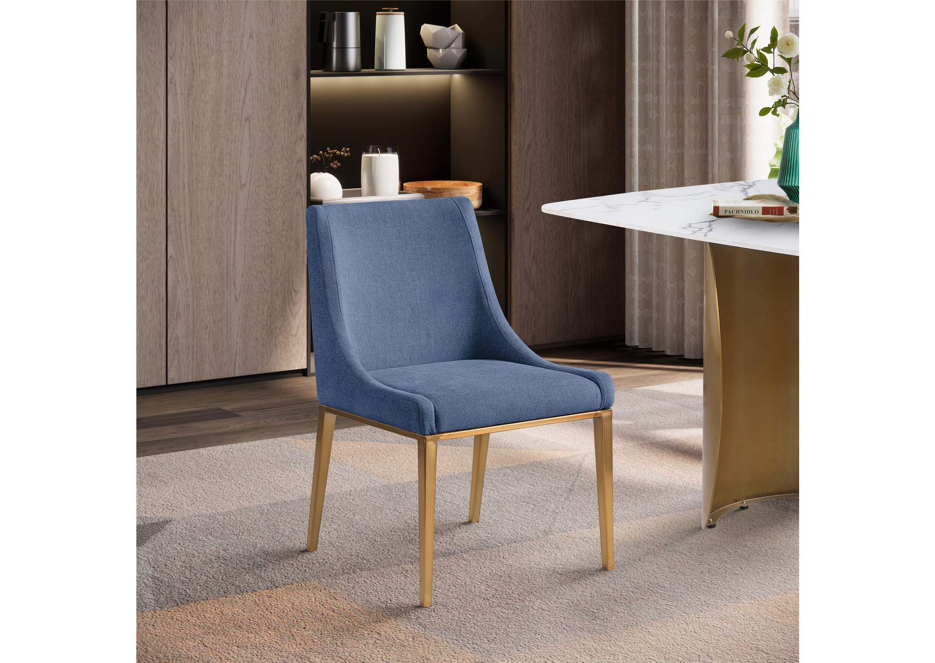 Haines Navy Linen Textured Polyester Fabric Dining Chair Set of 2,Meridian Furniture