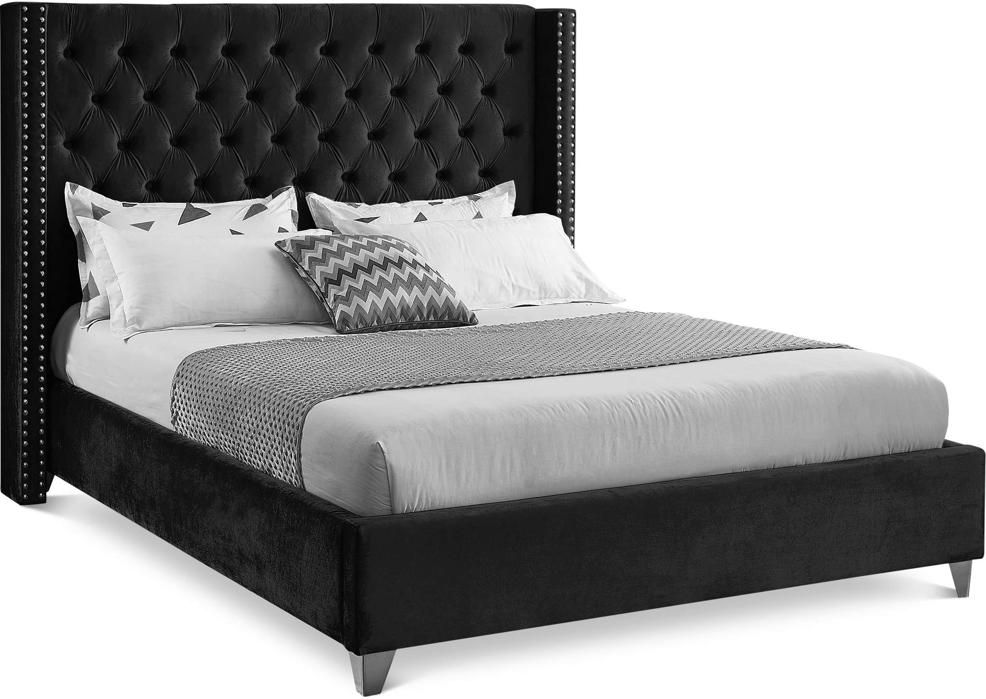 Aiden Black Velvet King Bed,Meridian Furniture