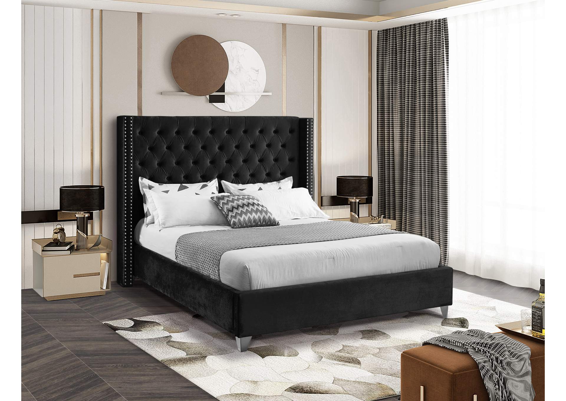 Aiden Black Velvet King Bed,Meridian Furniture