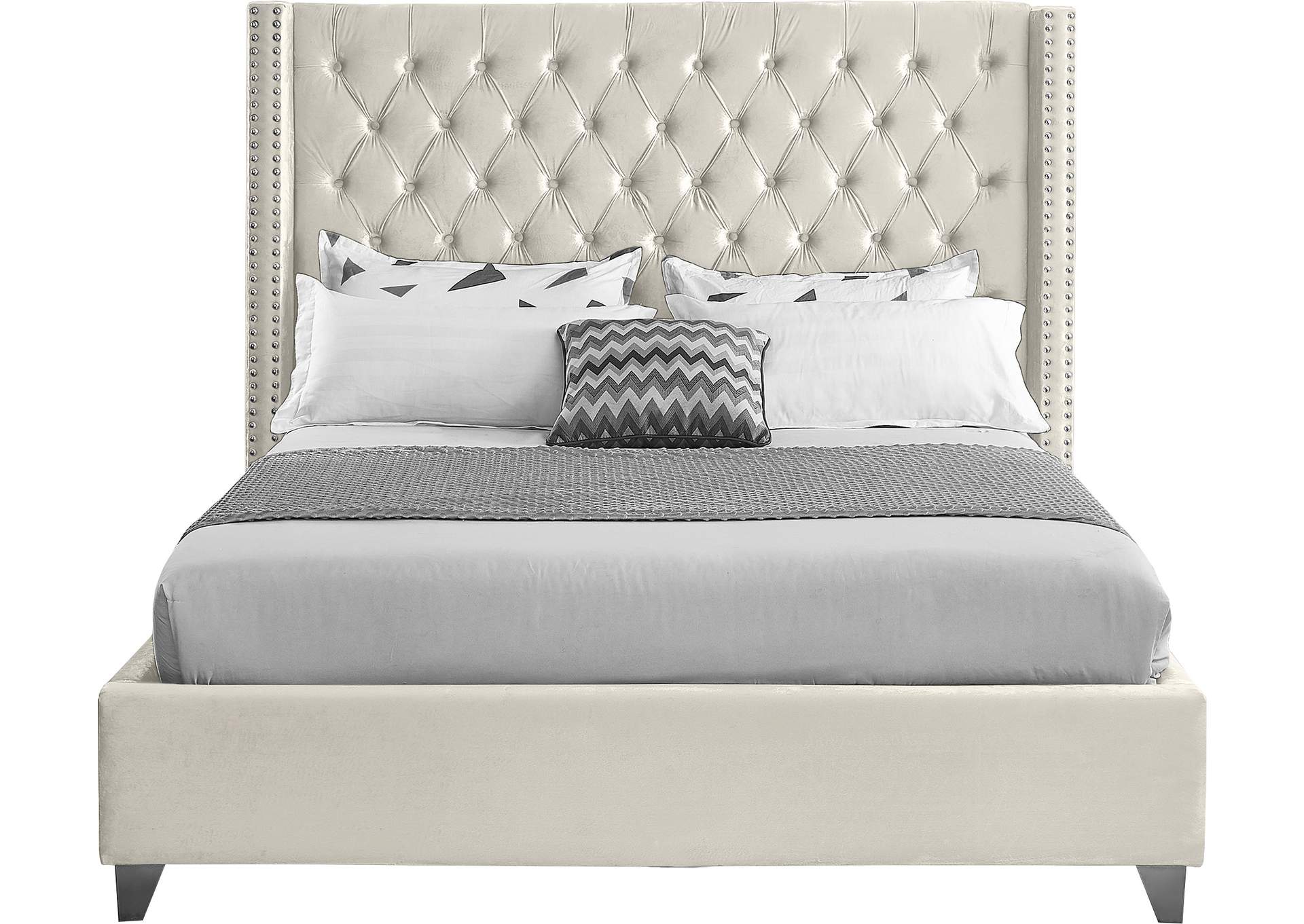Aiden Cream Velvet King Bed,Meridian Furniture