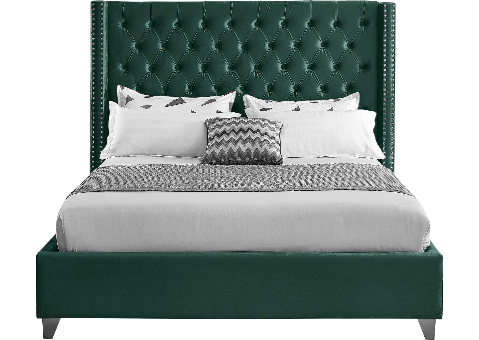Aiden Green Velvet King Bed,Meridian Furniture