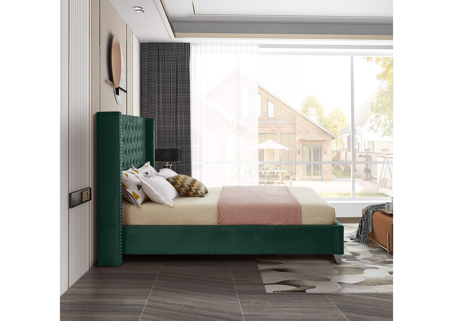 Aiden Green Velvet King Bed,Meridian Furniture