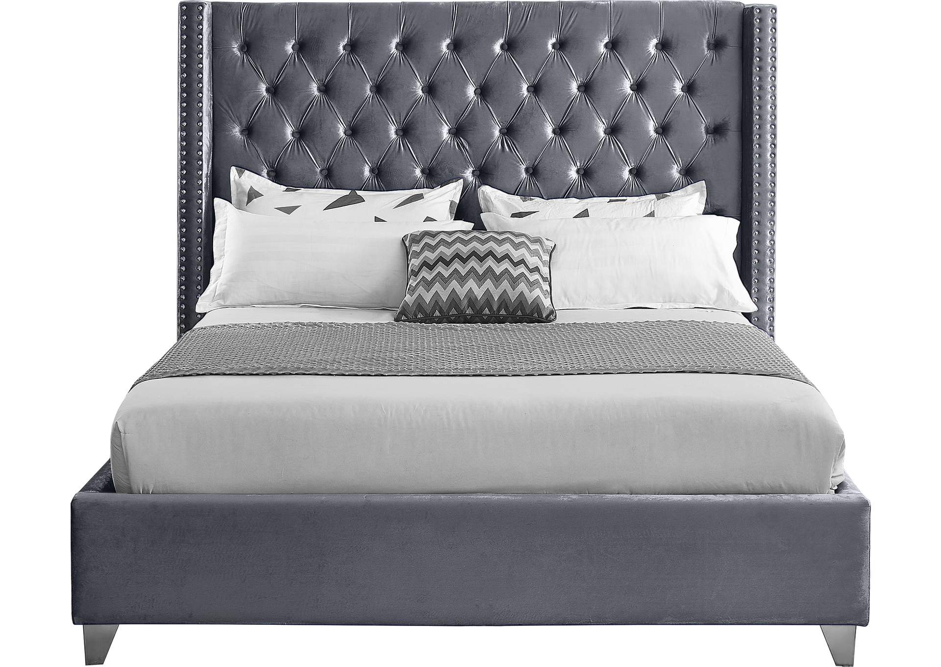 Aiden Grey Velvet Full Bed,Meridian Furniture