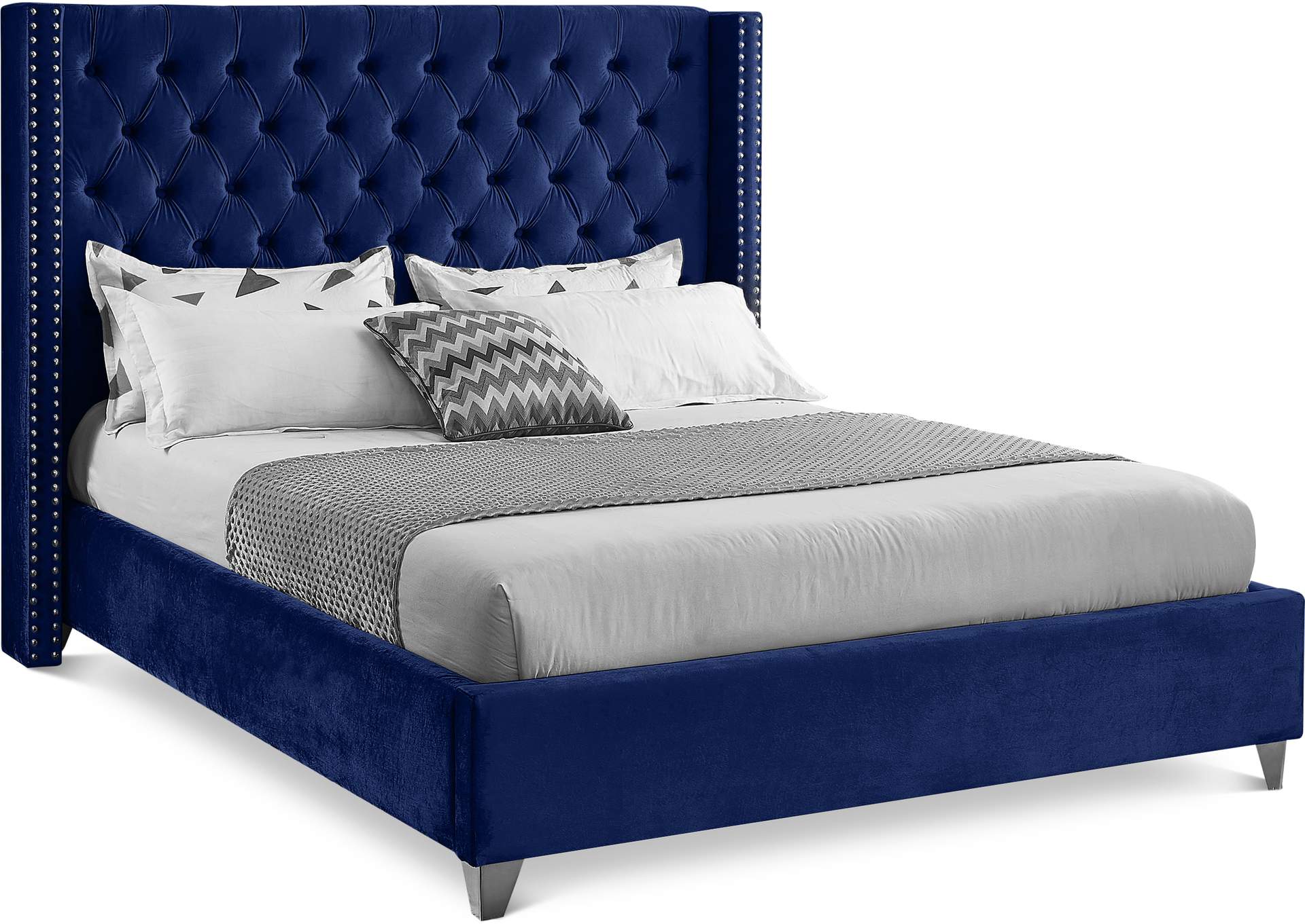 Aiden Navy Velvet King Bed,Meridian Furniture