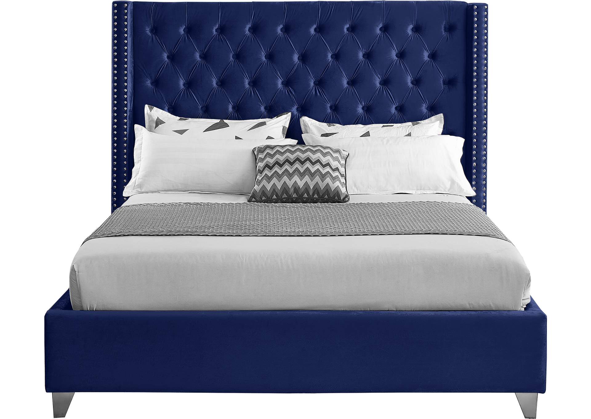 Aiden Navy Velvet King Bed,Meridian Furniture