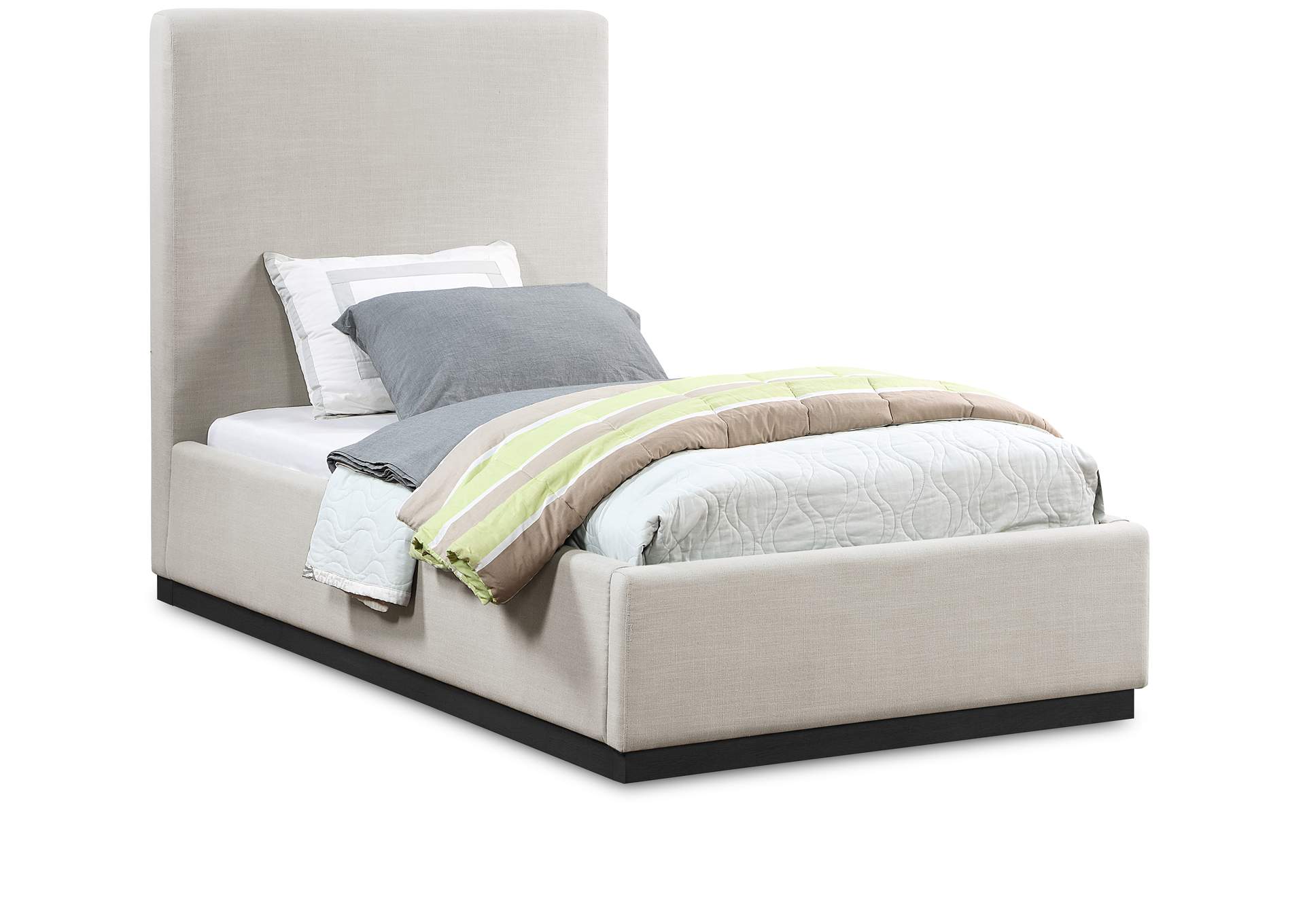 Alfie Beige Linen Textured Fabric Twin Bed,Meridian Furniture