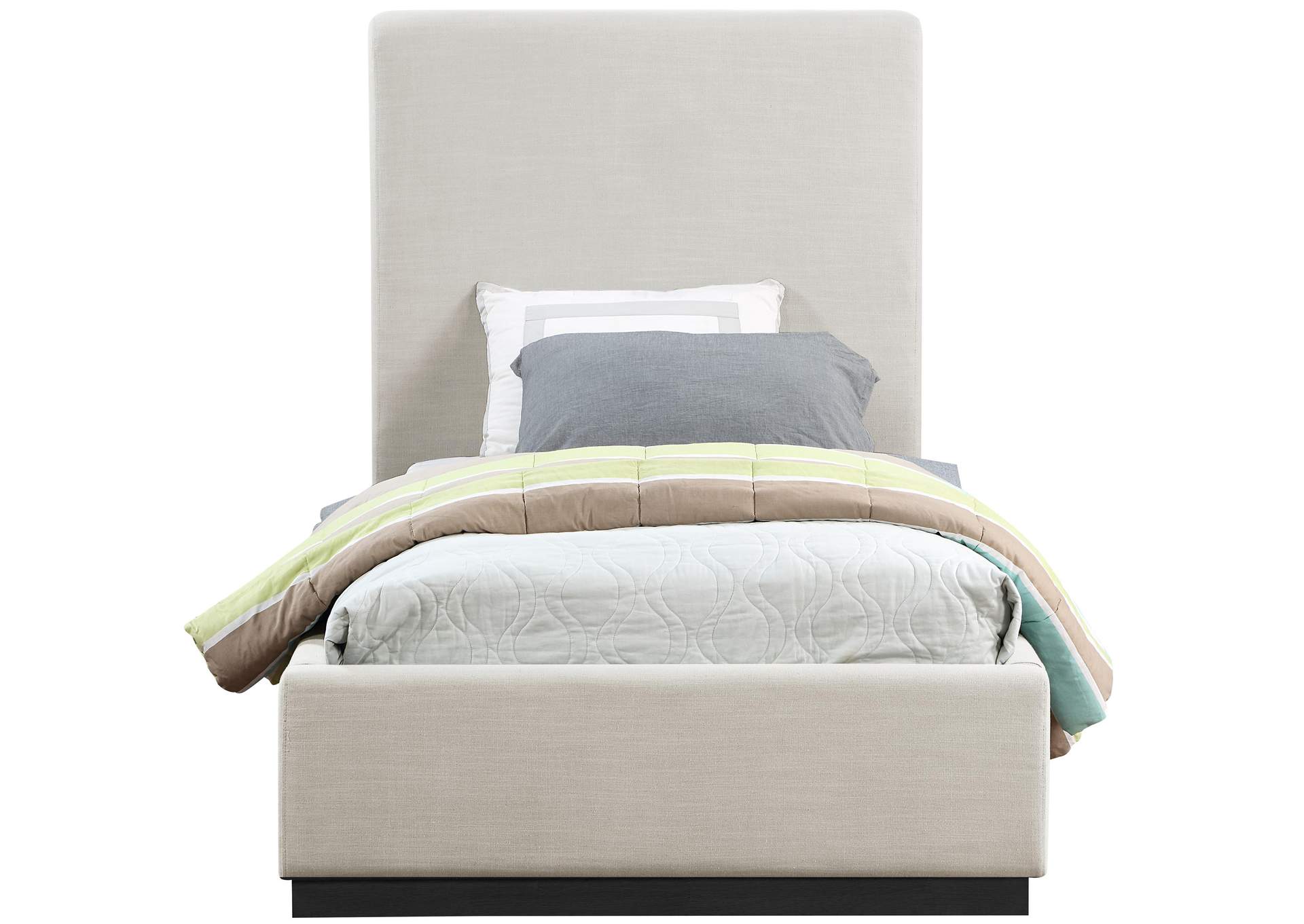 Alfie Beige Linen Textured Fabric Twin Bed,Meridian Furniture