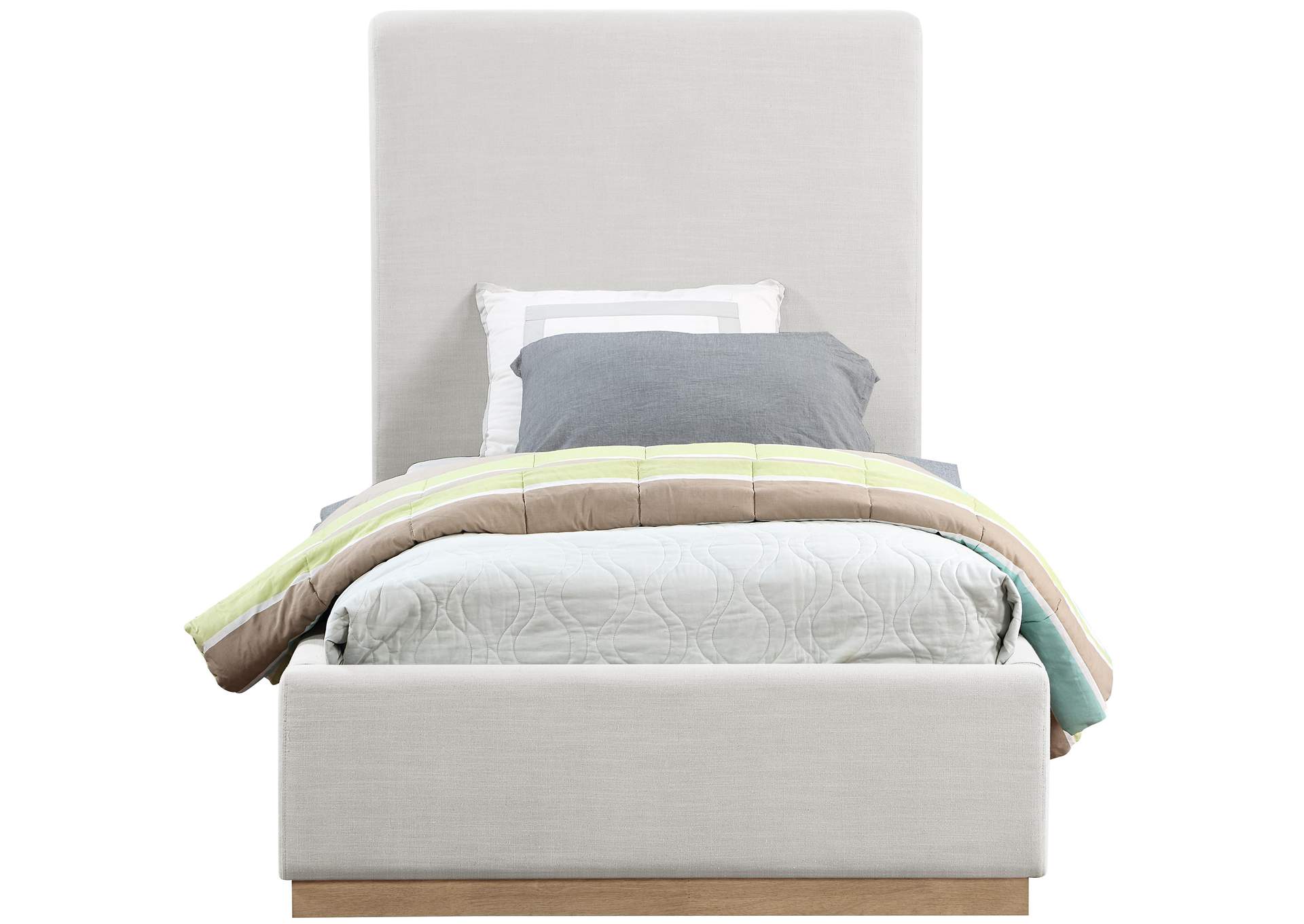 Alfie Cream Linen Textured Fabric Twin Bed,Meridian Furniture