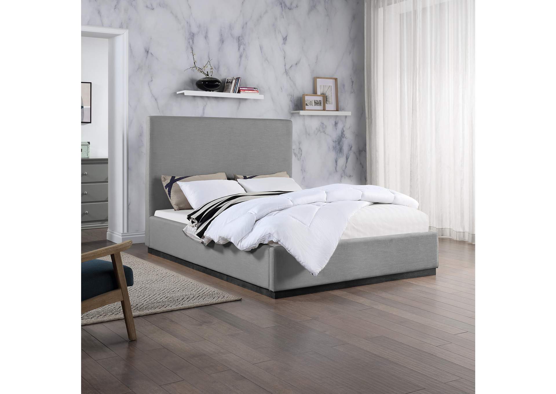 Alfie Grey Linen Textured Fabric Full Bed,Meridian Furniture