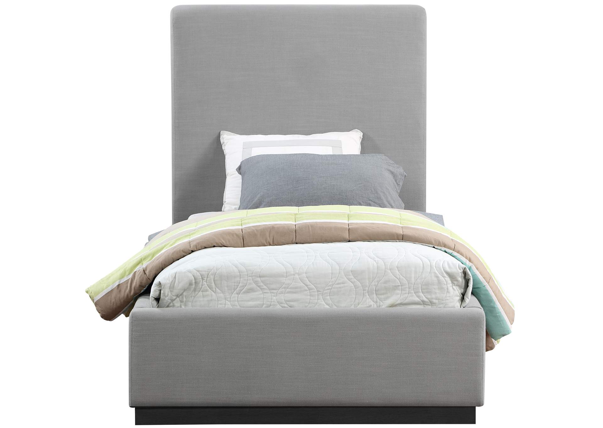 Alfie Grey Linen Textured Fabric Twin Bed,Meridian Furniture