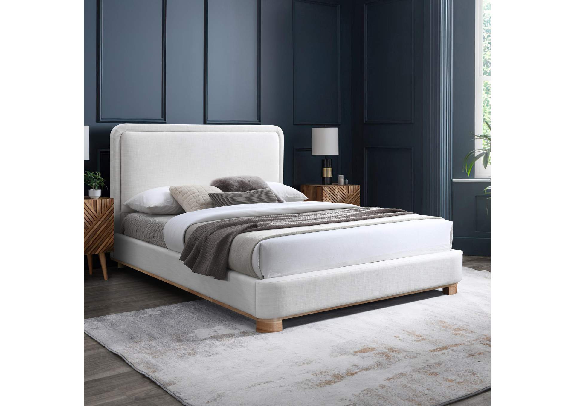 Nolita Cream Linen Textured Fabric King Bed,Meridian Furniture