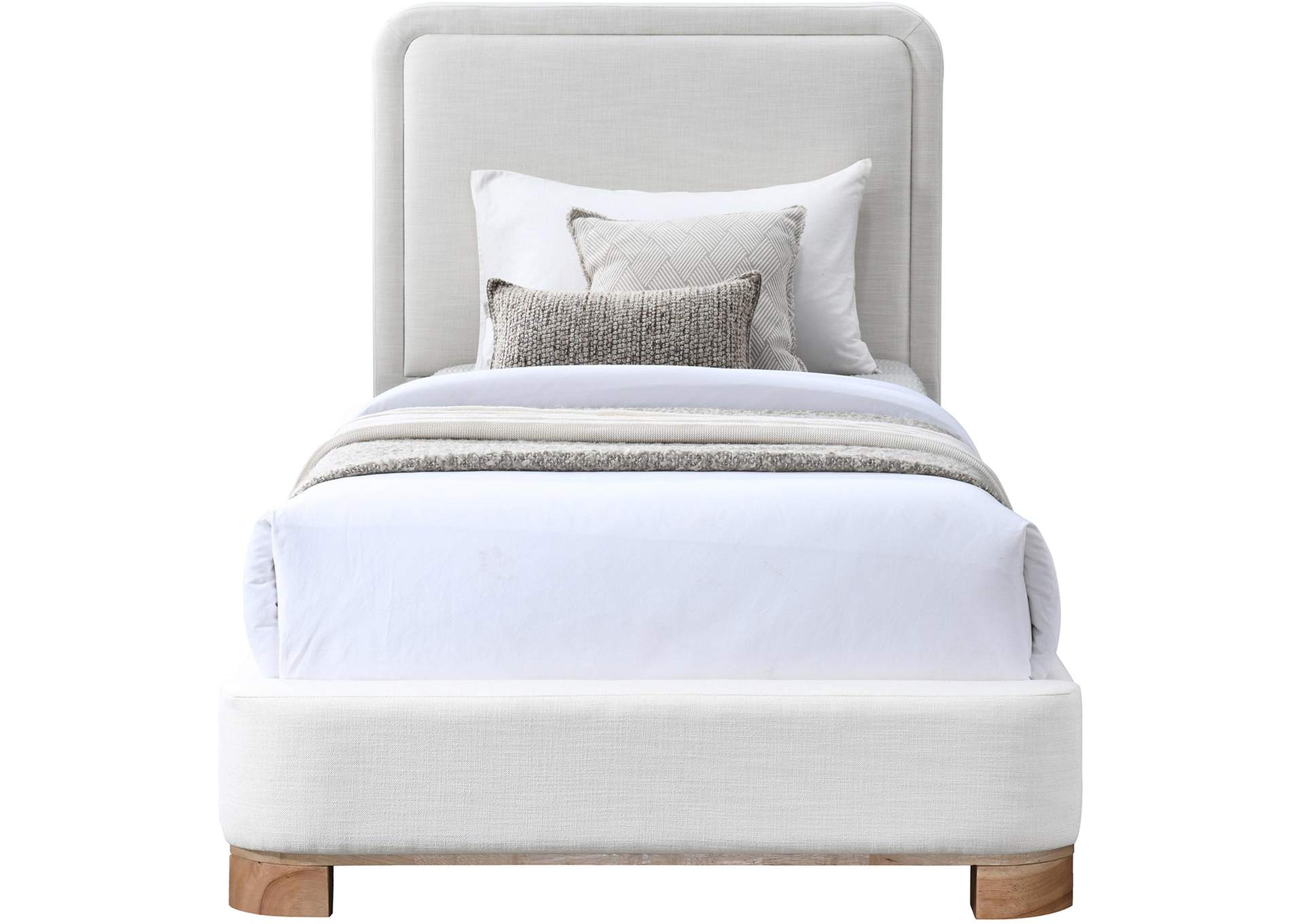 Nolita Cream Linen Textured Fabric Twin Bed,Meridian Furniture