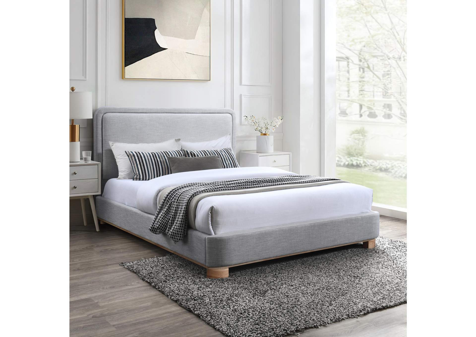 Nolita Grey Linen Textured Fabric Queen Bed,Meridian Furniture