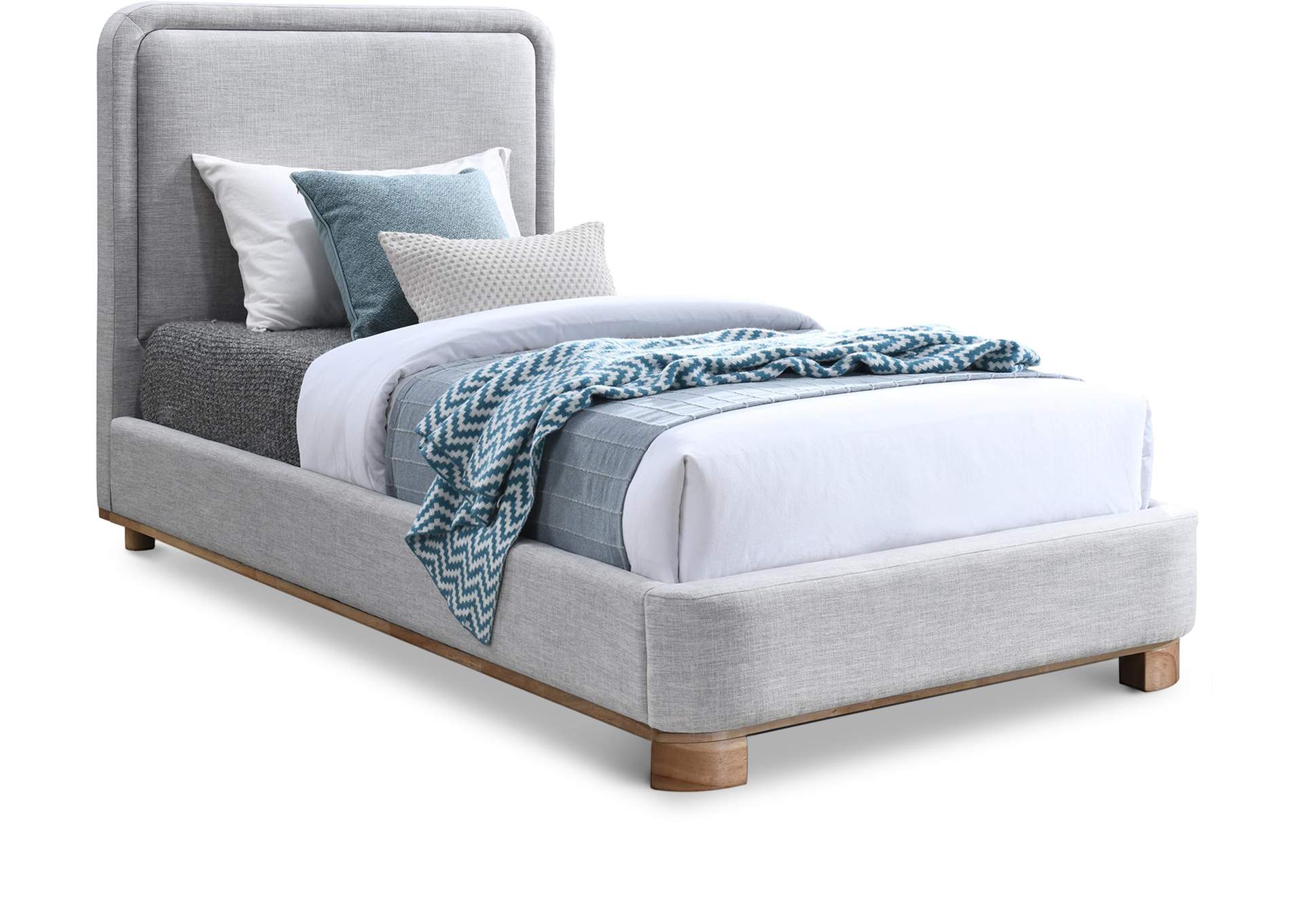 Nolita Grey Linen Textured Fabric Twin Bed,Meridian Furniture