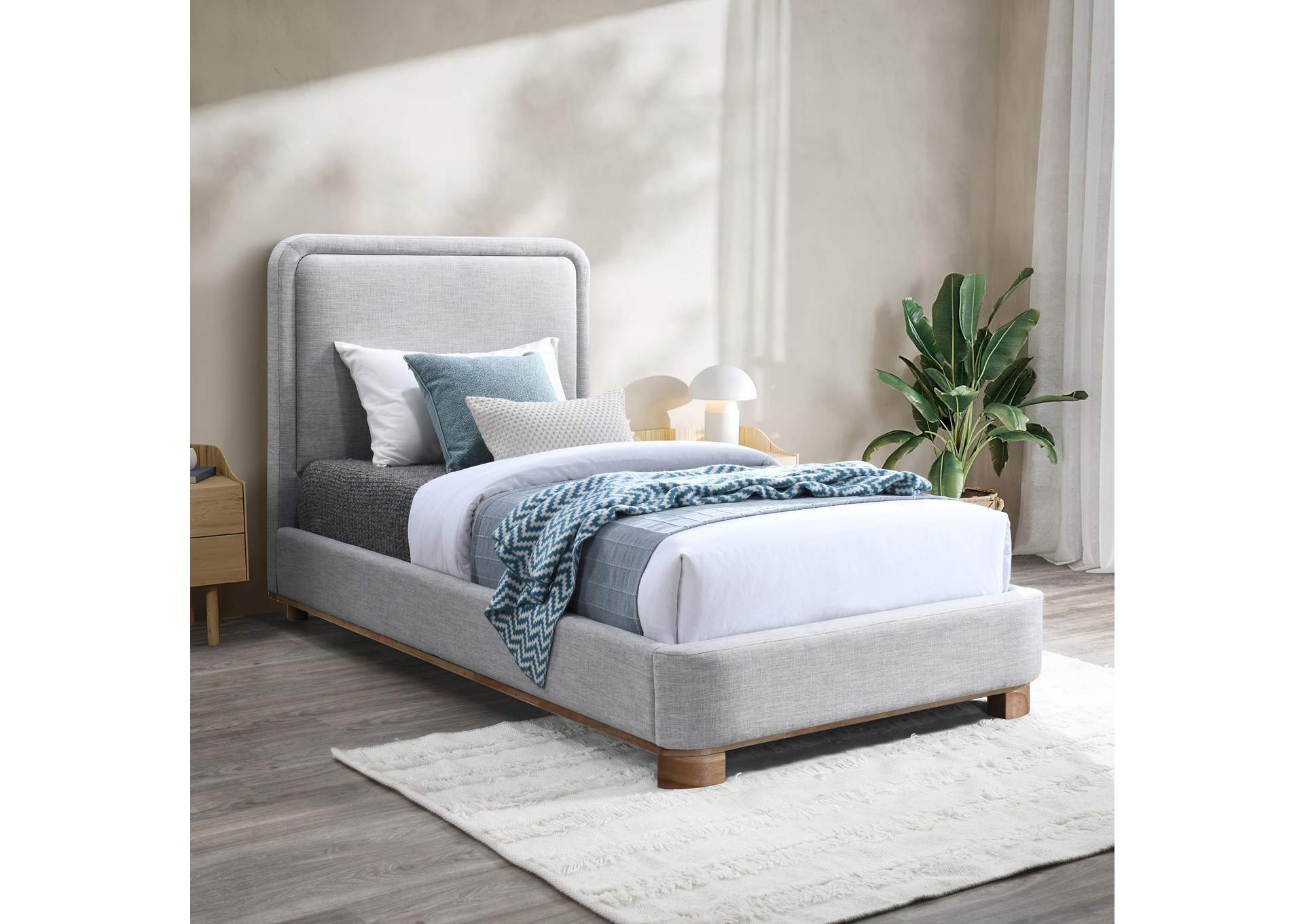 Nolita Grey Linen Textured Fabric Twin Bed,Meridian Furniture