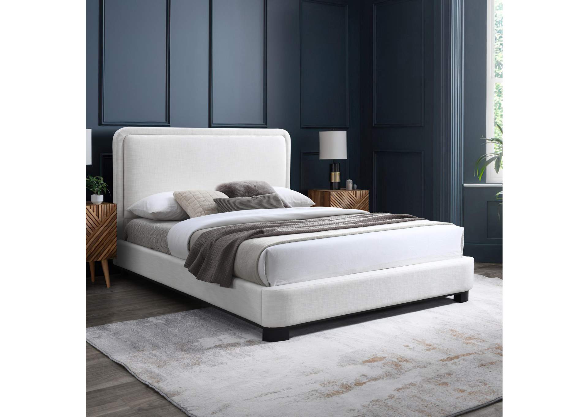 Nolita Cream Linen Textured Fabric Full Bed,Meridian Furniture