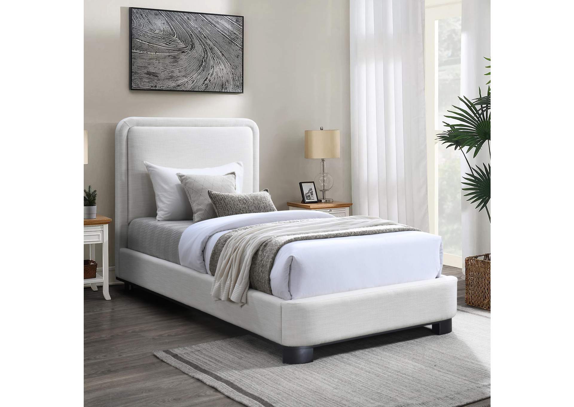 Nolita Cream Linen Textured Fabric Twin Bed,Meridian Furniture