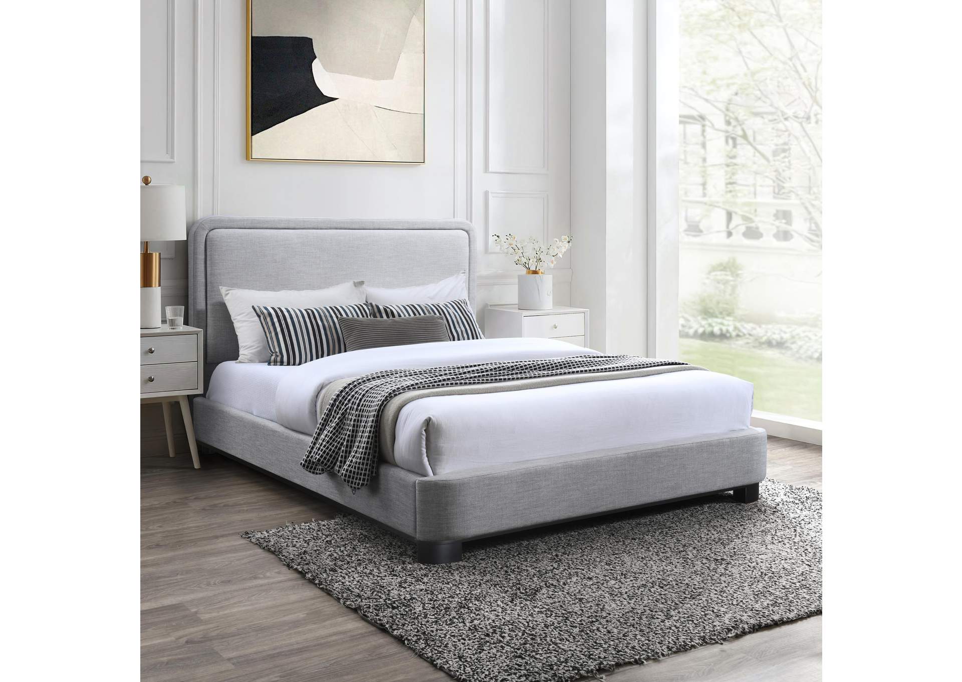 Nolita Grey Linen Textured Fabric King Bed,Meridian Furniture