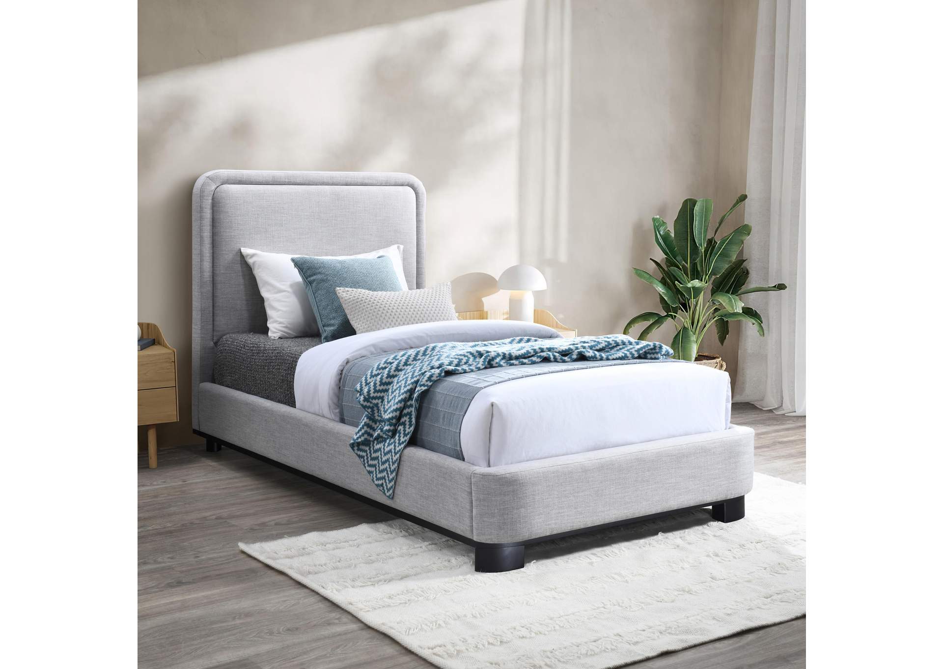 Nolita Grey Linen Textured Fabric Twin Bed,Meridian Furniture