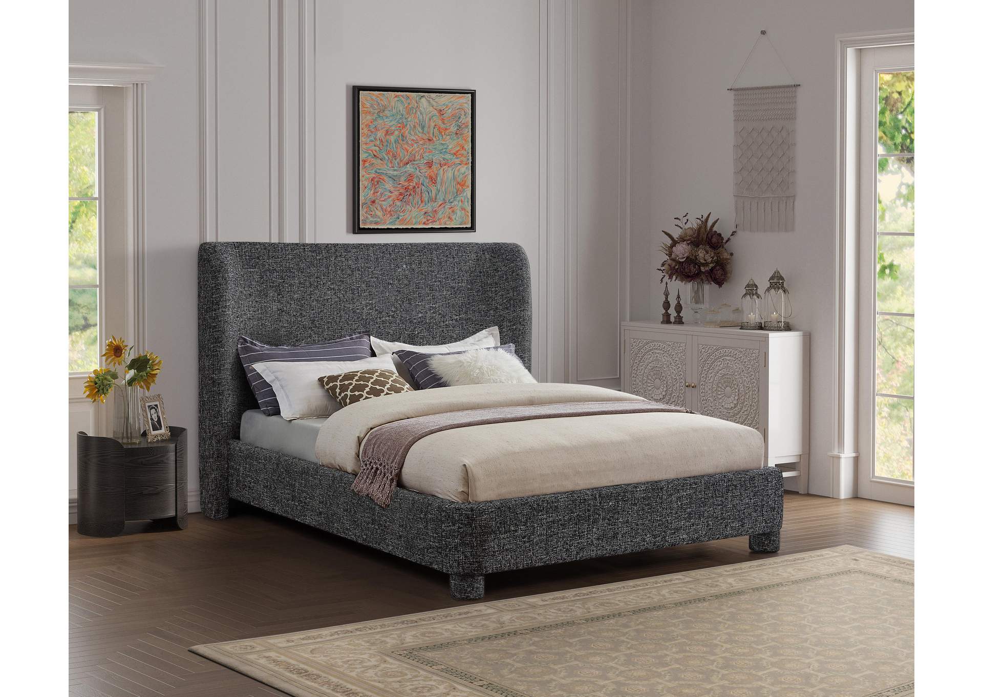 Penny Black Polyester Fabric King Bed,Meridian Furniture