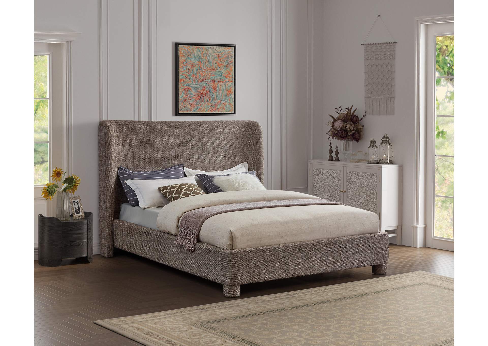 Penny Brown Polyester Fabric King Bed,Meridian Furniture