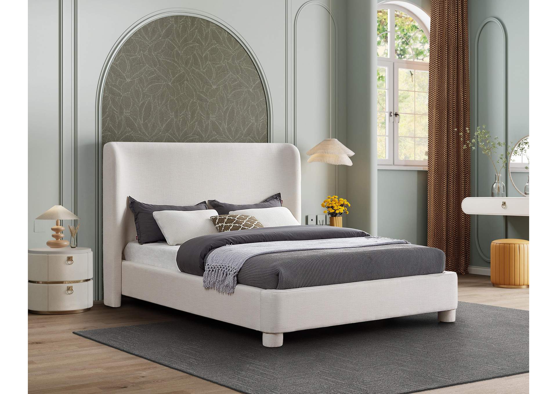 Penny Cream Linen Textured Fabric Full Bed,Meridian Furniture