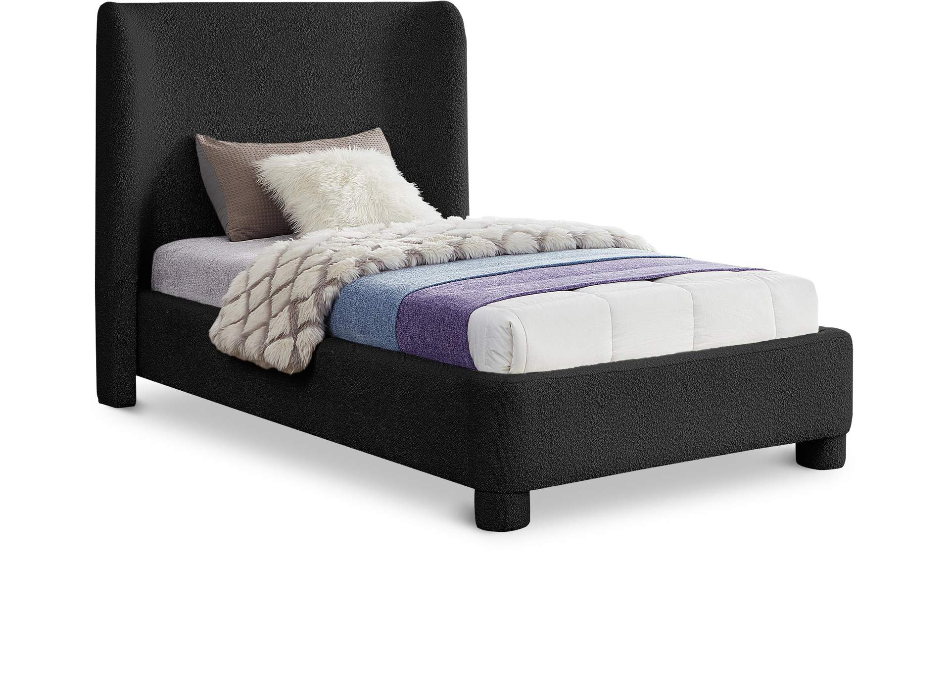 Penny Black Boucle Fabric Twin Bed,Meridian Furniture