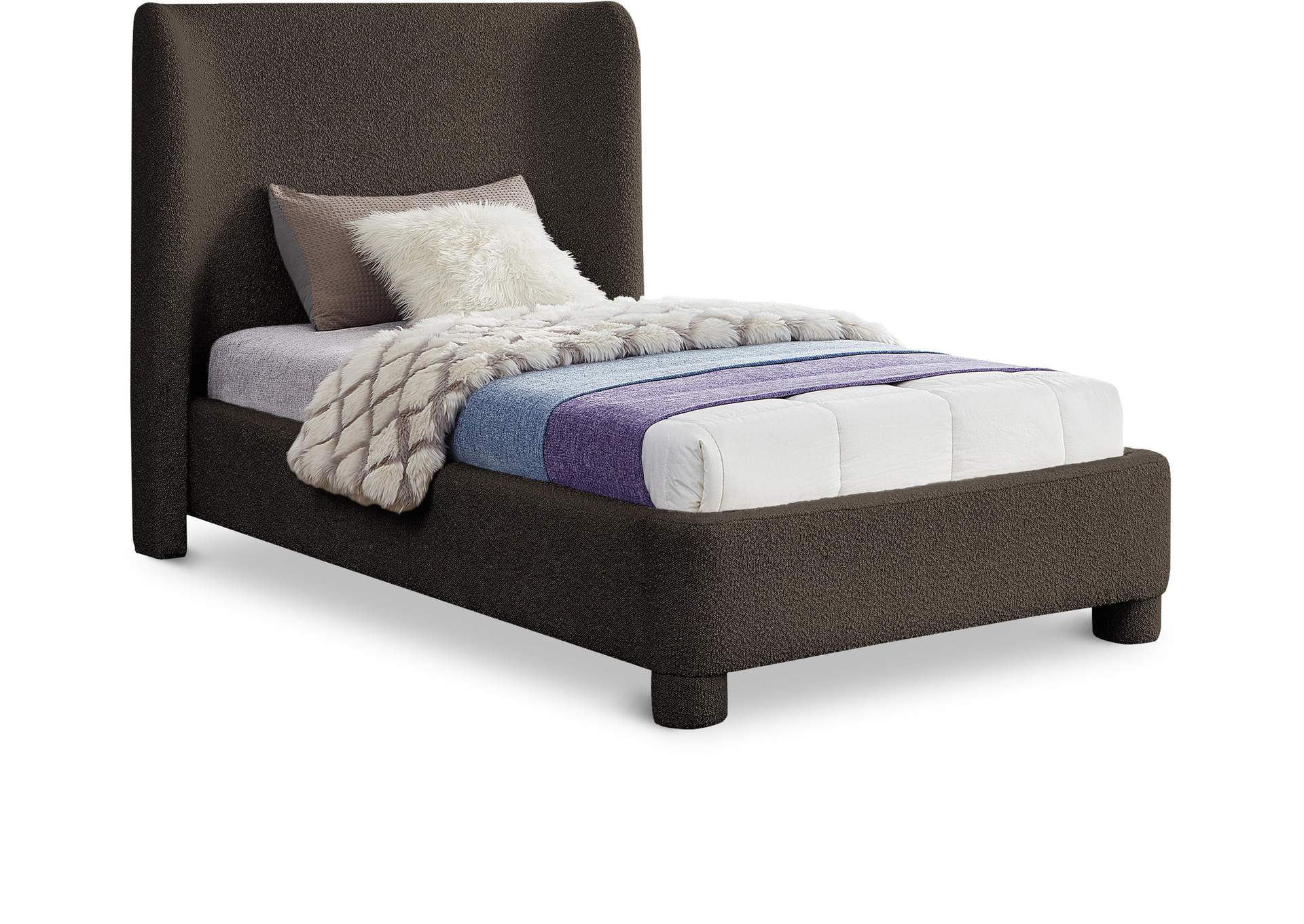 Penny Brown Boucle Fabric Twin Bed,Meridian Furniture