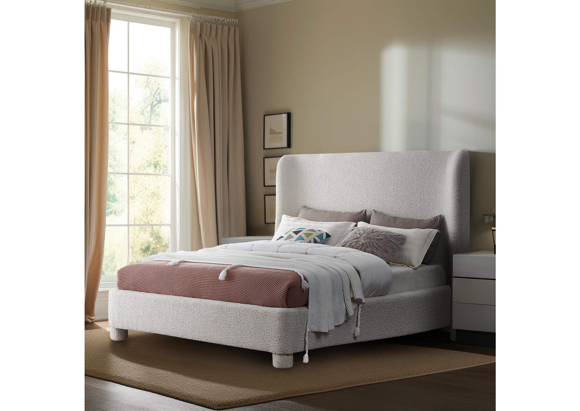 Penny Cream Boucle Fabric Full Bed,Meridian Furniture