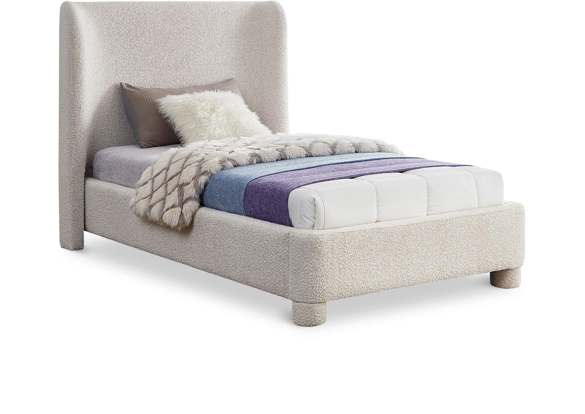 Penny Cream Boucle Fabric Twin Bed,Meridian Furniture