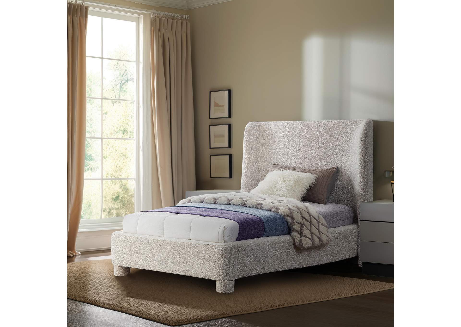 Penny Cream Boucle Fabric Twin Bed,Meridian Furniture