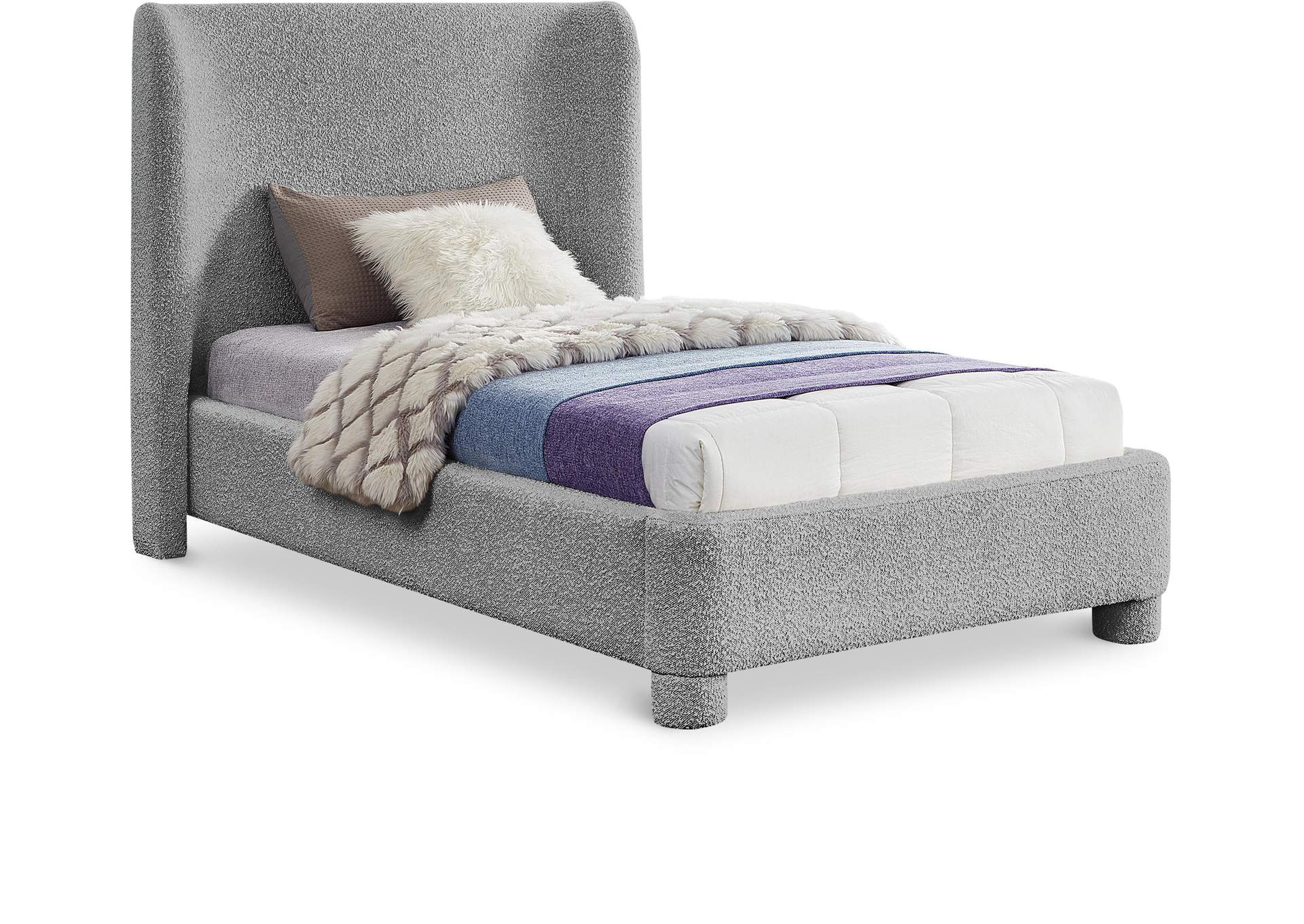 Penny Grey Boucle Fabric Twin Bed,Meridian Furniture