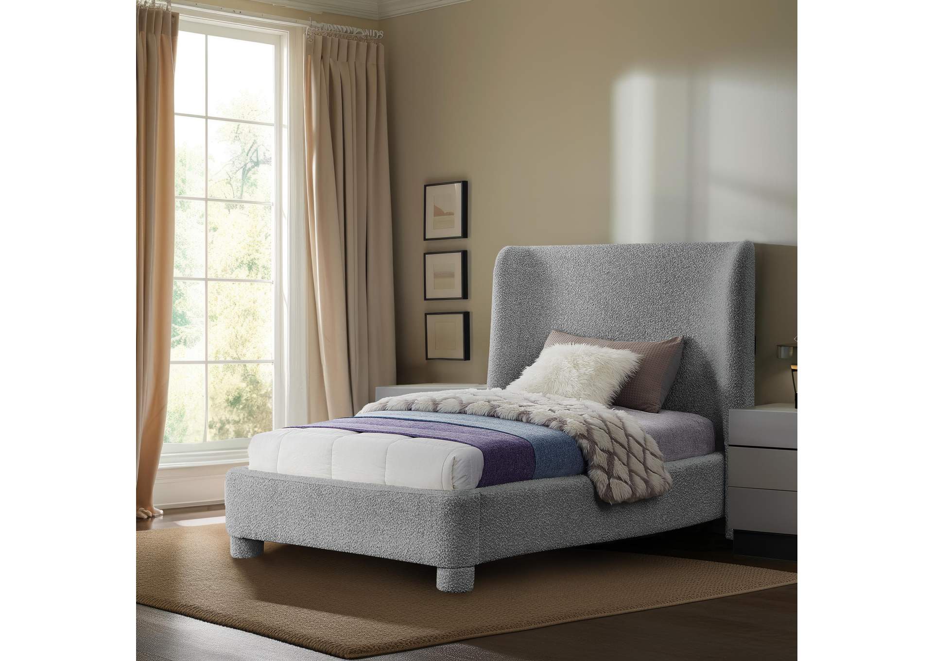 Penny Grey Boucle Fabric Twin Bed,Meridian Furniture