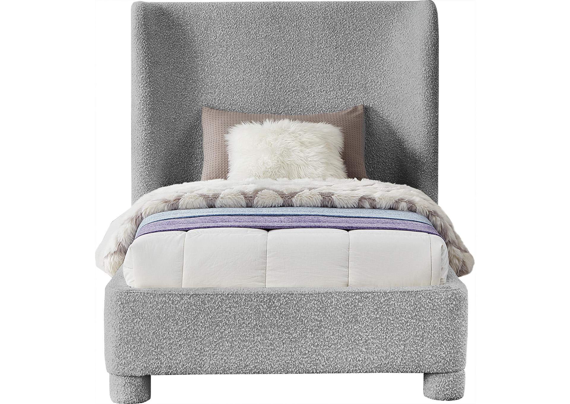 Penny Grey Boucle Fabric Twin Bed,Meridian Furniture